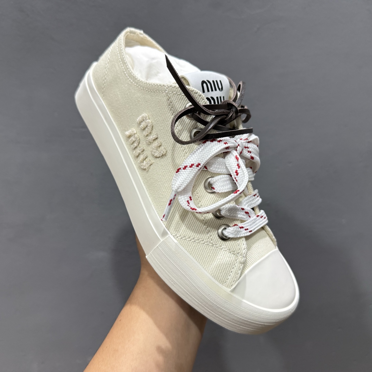 350 MiuMiu 缪缪 最新款 水洗 丹宁 牛仔布 帆布鞋 厚底 休闲 运动鞋