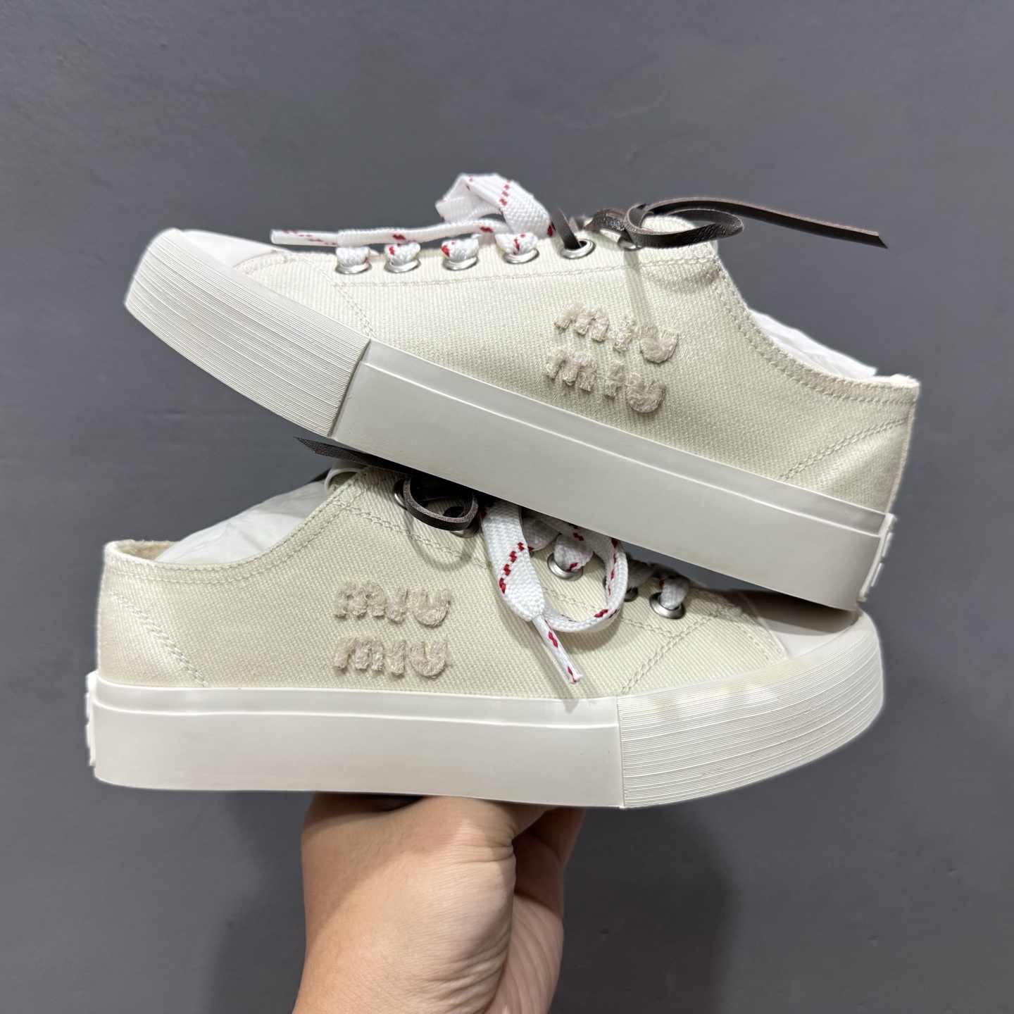 350 MiuMiu 缪缪 最新款 水洗 丹宁 牛仔布 帆布鞋 厚底 休闲 运动鞋