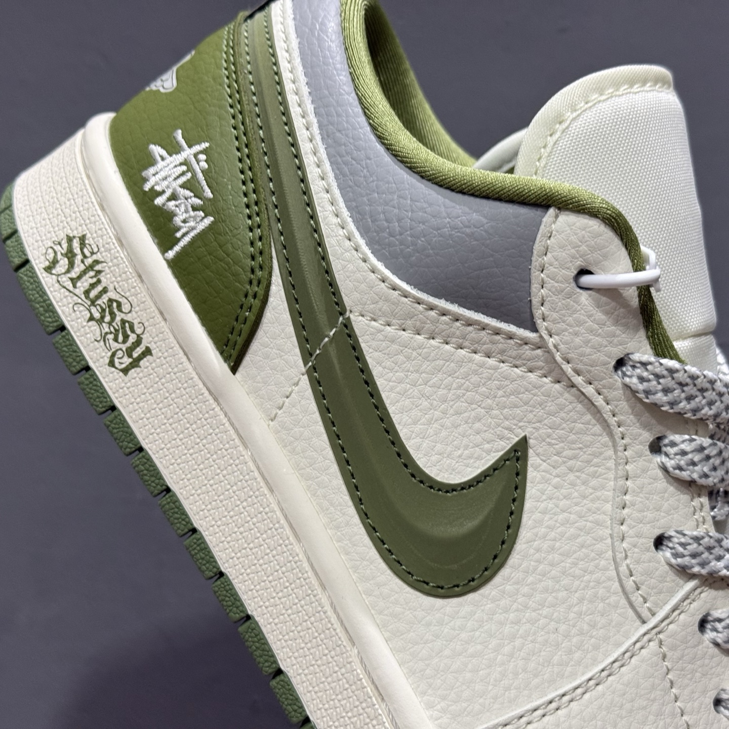 280 独家实拍Air Jordan 1 Low AJ1 乔1 斯图西联名 米绿立体勾 高端定制 低帮复古篮球鞋 XS6086-558