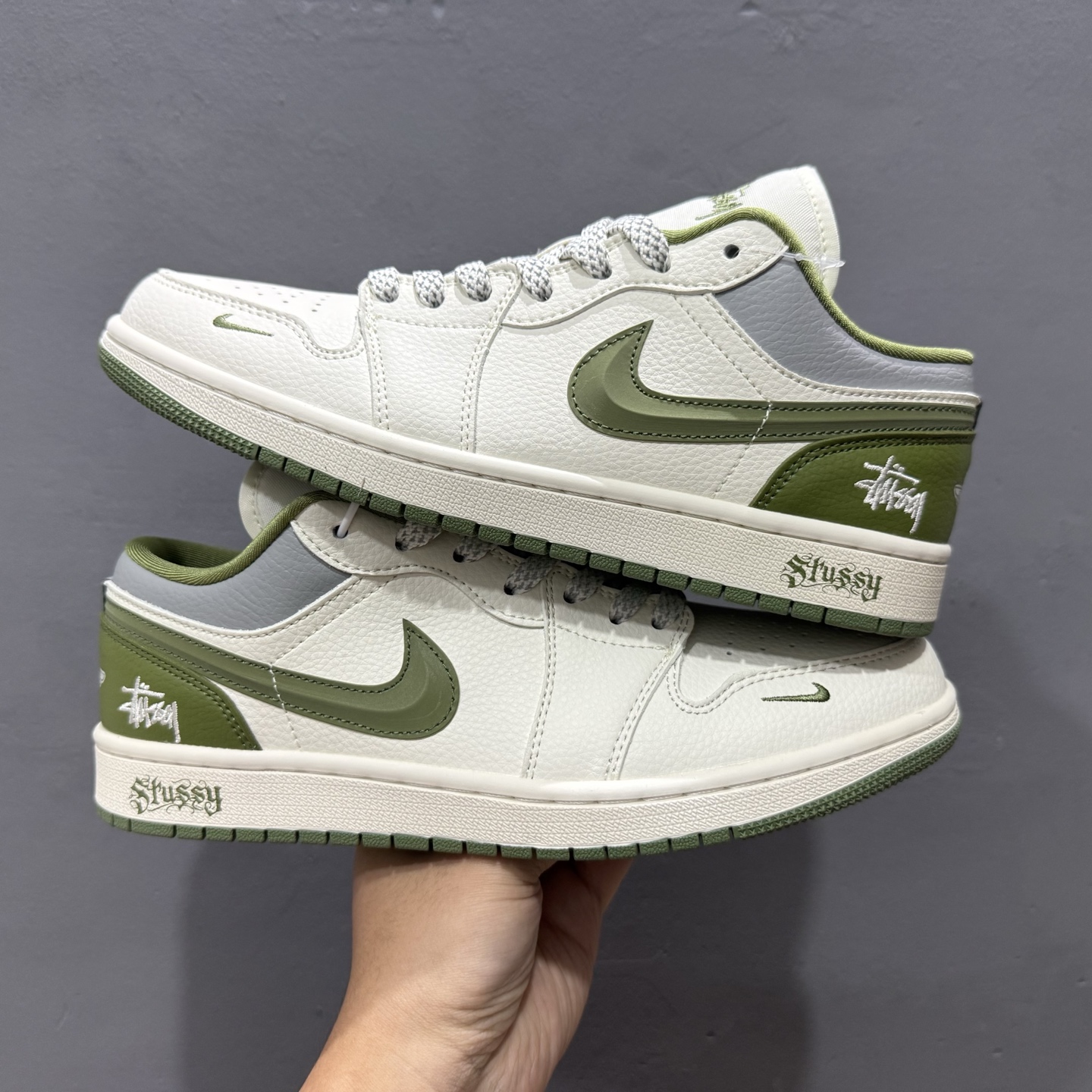 280 独家实拍Air Jordan 1 Low AJ1 乔1 斯图西联名 米绿立体勾 高端定制 低帮复古篮球鞋 XS6086-558