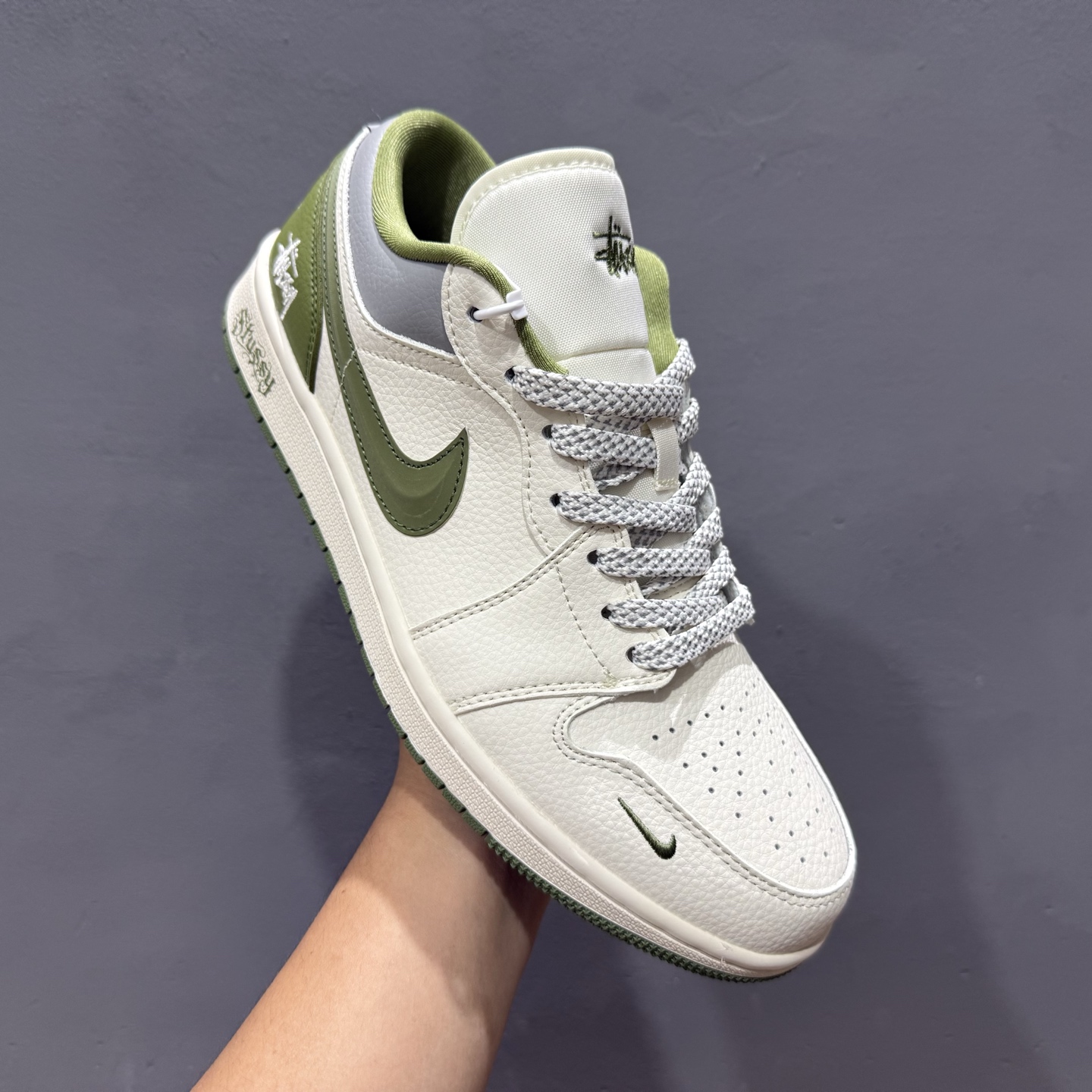 280 独家实拍Air Jordan 1 Low AJ1 乔1 斯图西联名 米绿立体勾 高端定制 低帮复古篮球鞋 XS6086-558