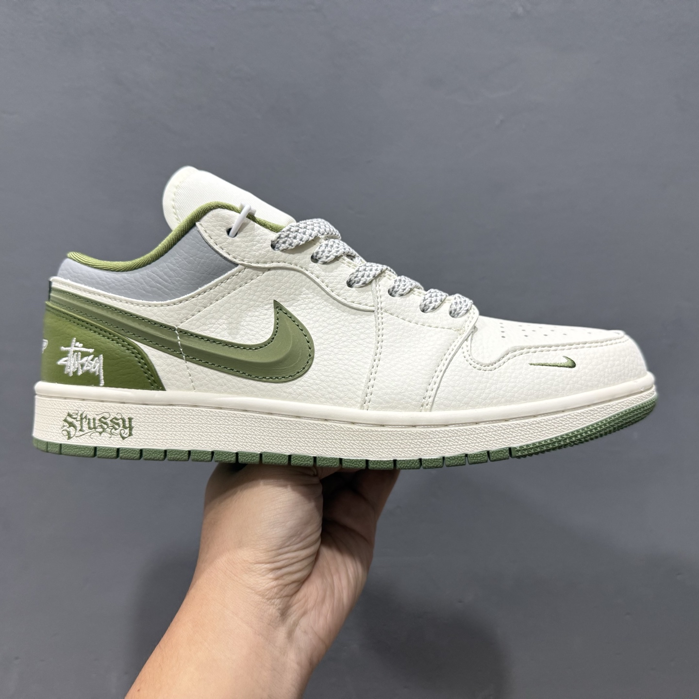 280 独家实拍Air Jordan 1 Low AJ1 乔1 斯图西联名 米绿立体勾 高端定制 低帮复古篮球鞋 XS6086-558