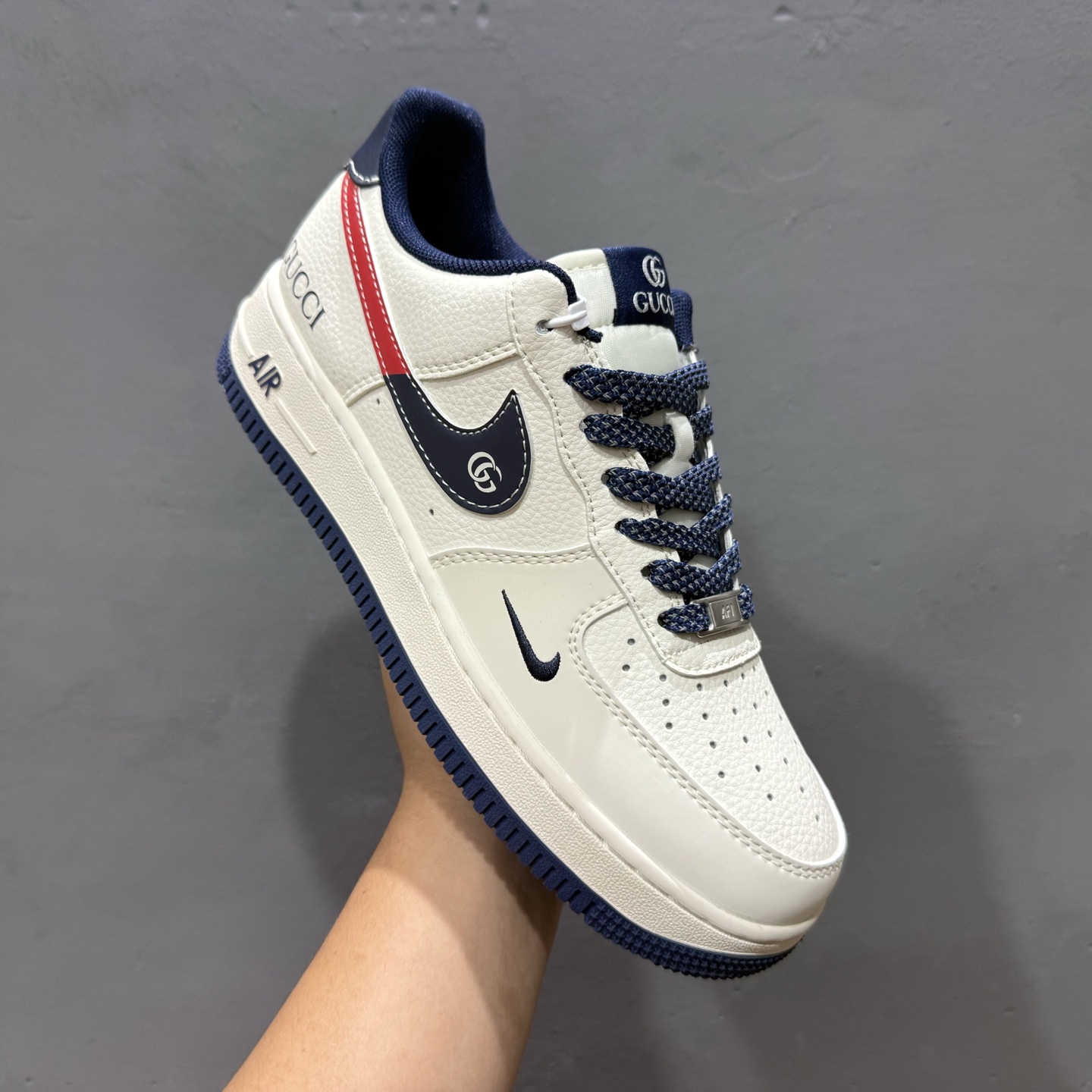 独家实拍Nike Air Force 1‘07 Low 古驰联名 蓝红双色勾 空军一号低帮休闲板鞋 JJ2508-713