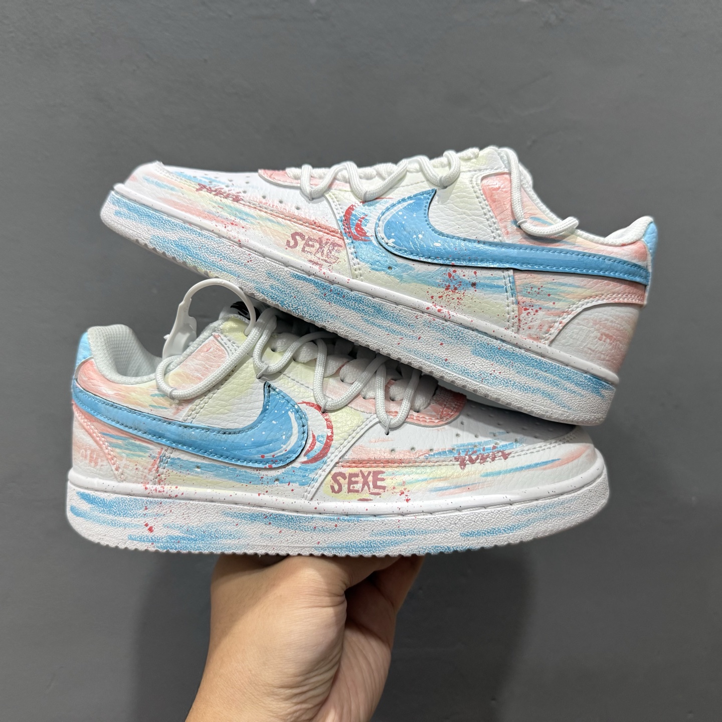 260 独家实拍 [定制球鞋]Nike Court Vision 1 Low “悦动粉” 手绘涂鸦定制板鞋 “悦动粉” DH2987-217