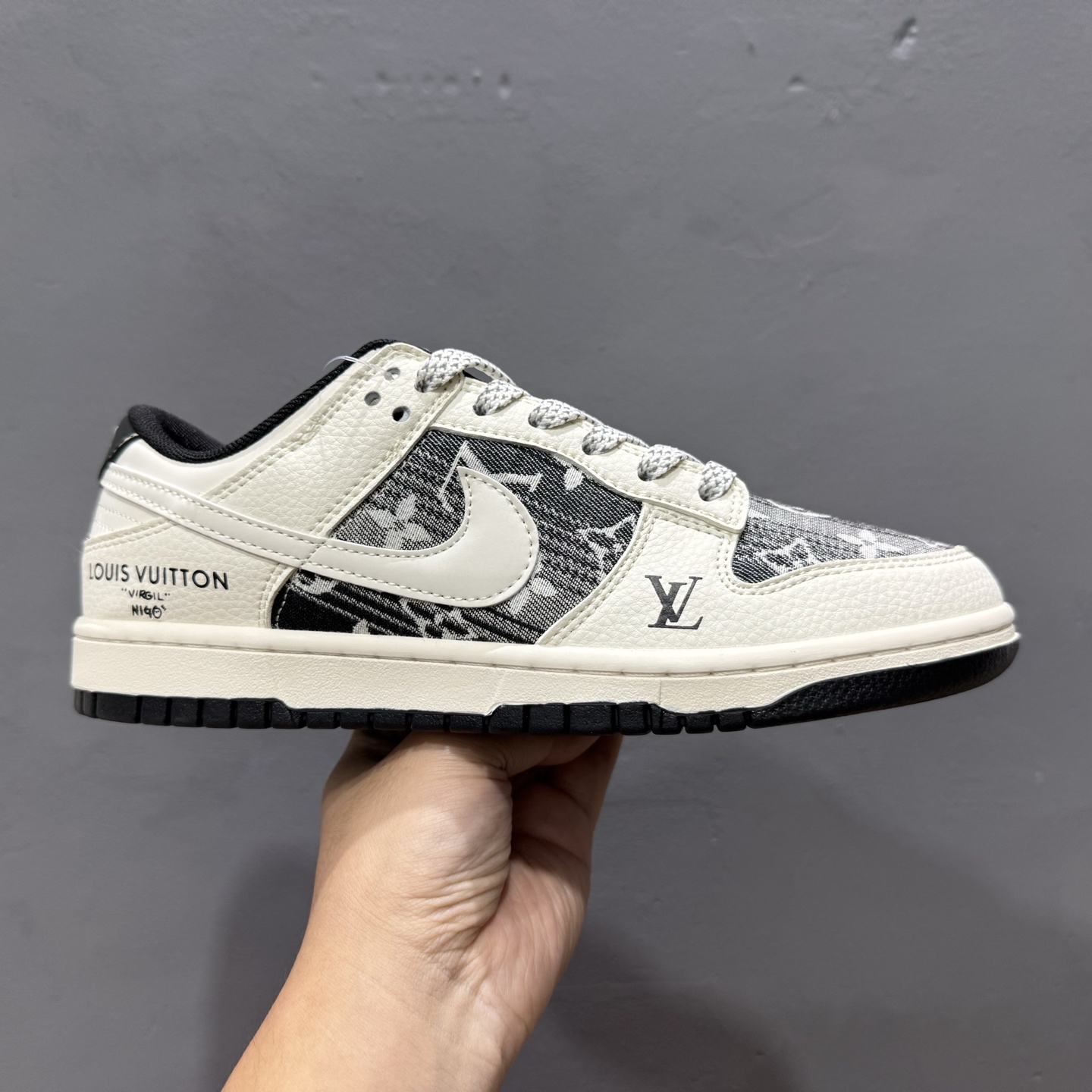 280 Nike SB Dunk Low LV联名 黑白织布白勾 周年高端定制 低帮休闲板鞋 FC1688-229