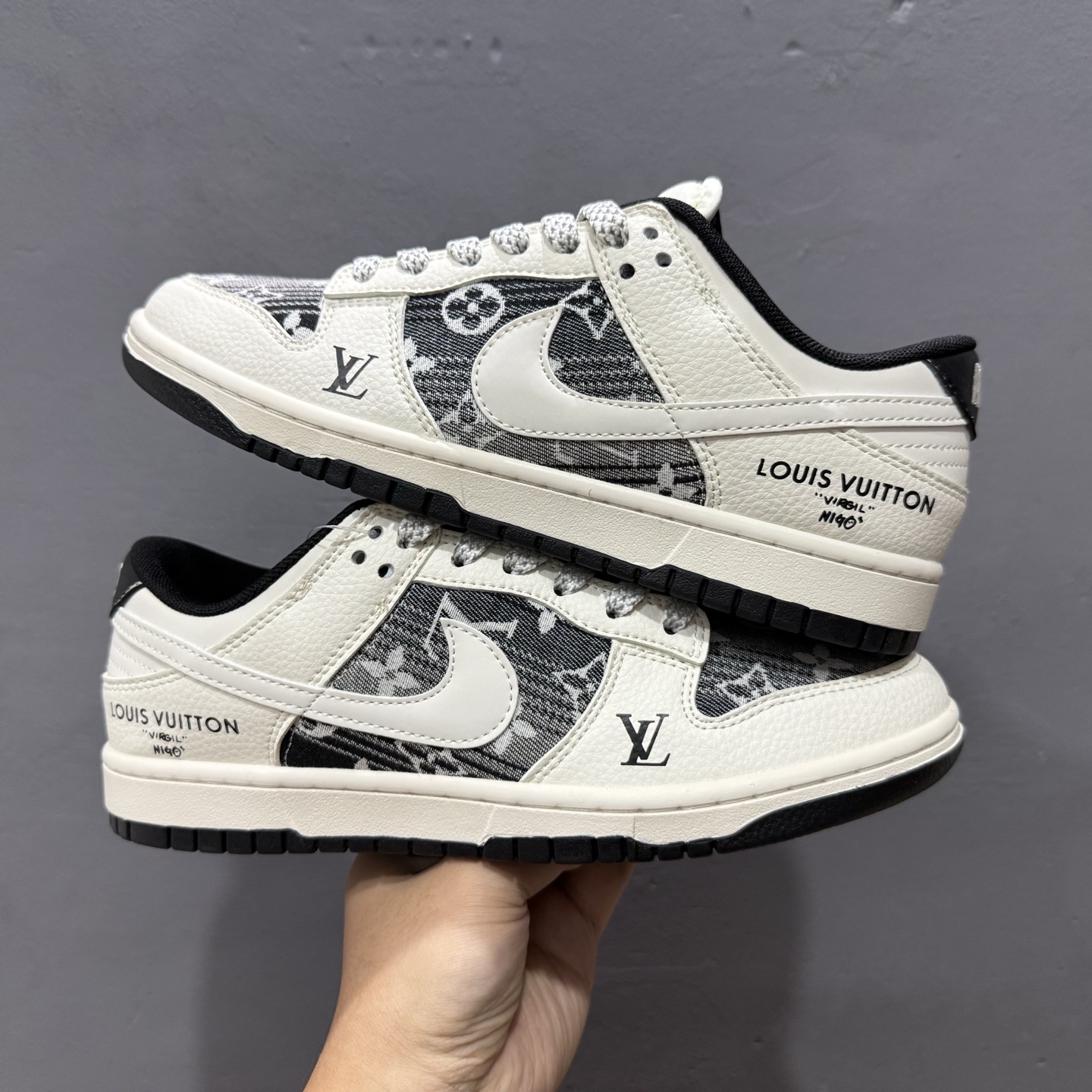 280 Nike SB Dunk Low LV联名 黑白织布白勾 周年高端定制 低帮休闲板鞋 FC1688-229