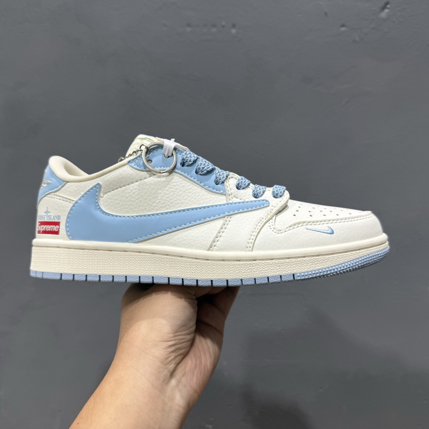 220 Travis Scott x Fragment Design x Air Jordan 1 Low OG SP AJ1 乔1石头岛联名-米白宝蓝 低帮文化休闲板鞋 BB6588-105