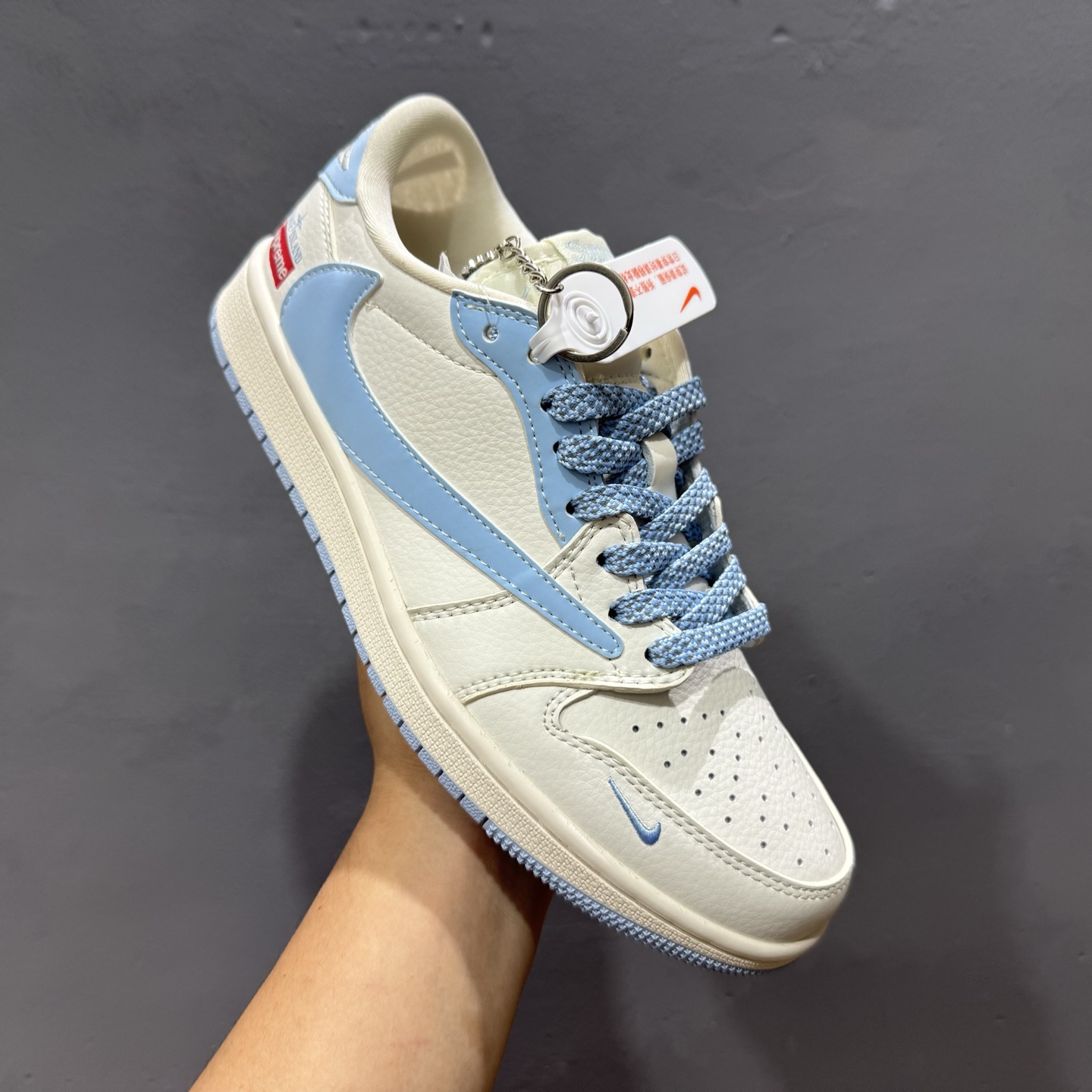 220 Travis Scott x Fragment Design x Air Jordan 1 Low OG SP AJ1 乔1石头岛联名-米白宝蓝 低帮文化休闲板鞋 BB6588-105