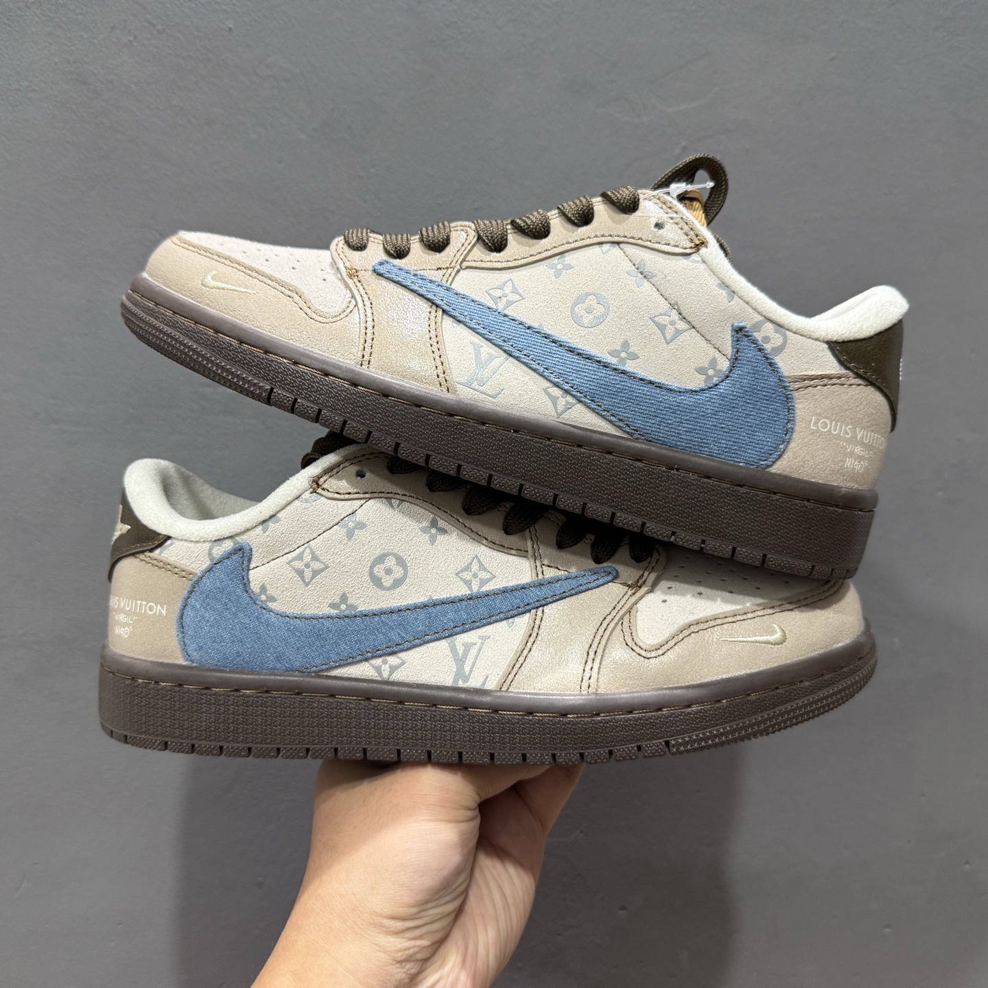 280 SC版 Travis Scott x Fragment Design x Air Jordan 1 Low OG SP AJ1 LV联名 蓝灰棕 低帮文化休闲板鞋 CH6336-022