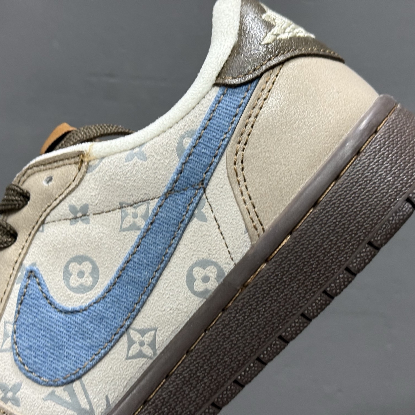 280 SC版 Travis Scott x Fragment Design x Air Jordan 1 Low OG SP AJ1 LV联名 蓝灰棕 低帮文化休闲板鞋 CH6336-022