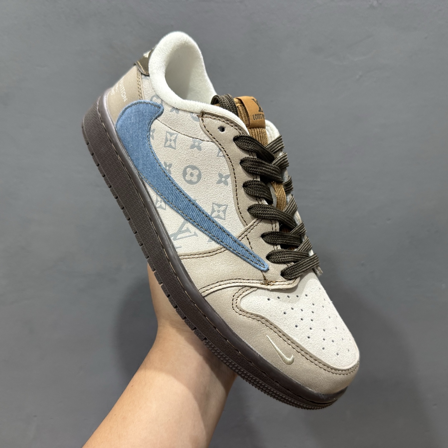 280 SC版 Travis Scott x Fragment Design x Air Jordan 1 Low OG SP AJ1 LV联名 蓝灰棕 低帮文化休闲板鞋 CH6336-022