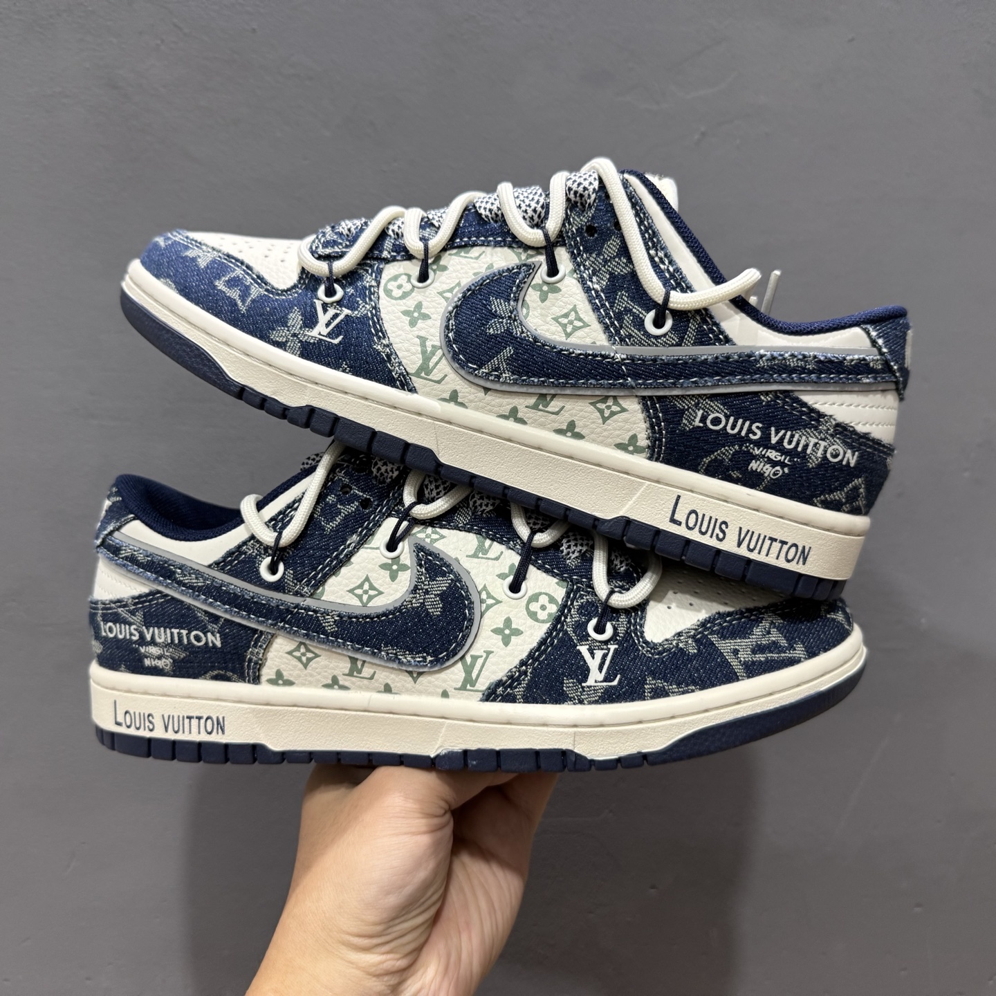 300 Nike SB Dunk Low LV联名 绑带蓝白牛仔蓝勾 周年高端定制 低帮休闲板鞋 YX5066-321