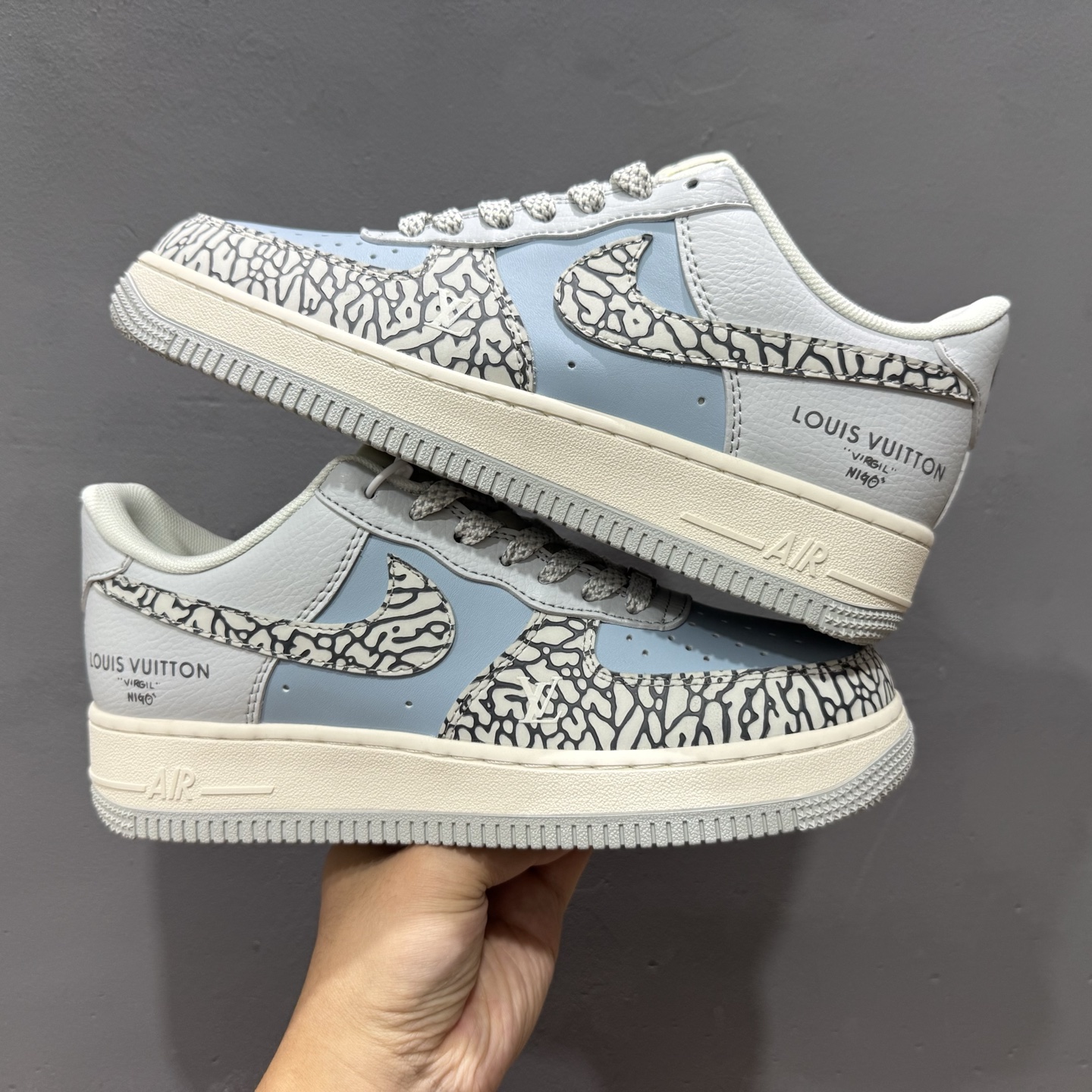 ￥260 Nike Air Force 1'07 Low LV联名 灰蓝石纹 空军一号低帮休闲板鞋 ZH2598-307