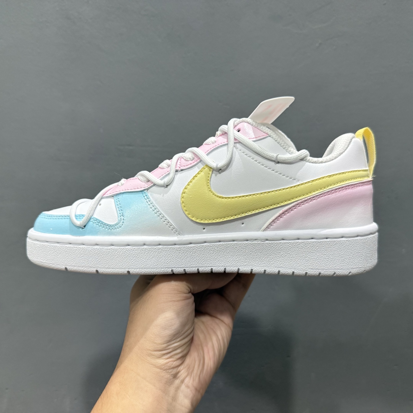 260 【定制球鞋】Nike Court Borough 彩虹云朵 反转鸳鸯 黄粉蓝 BQ5448-100