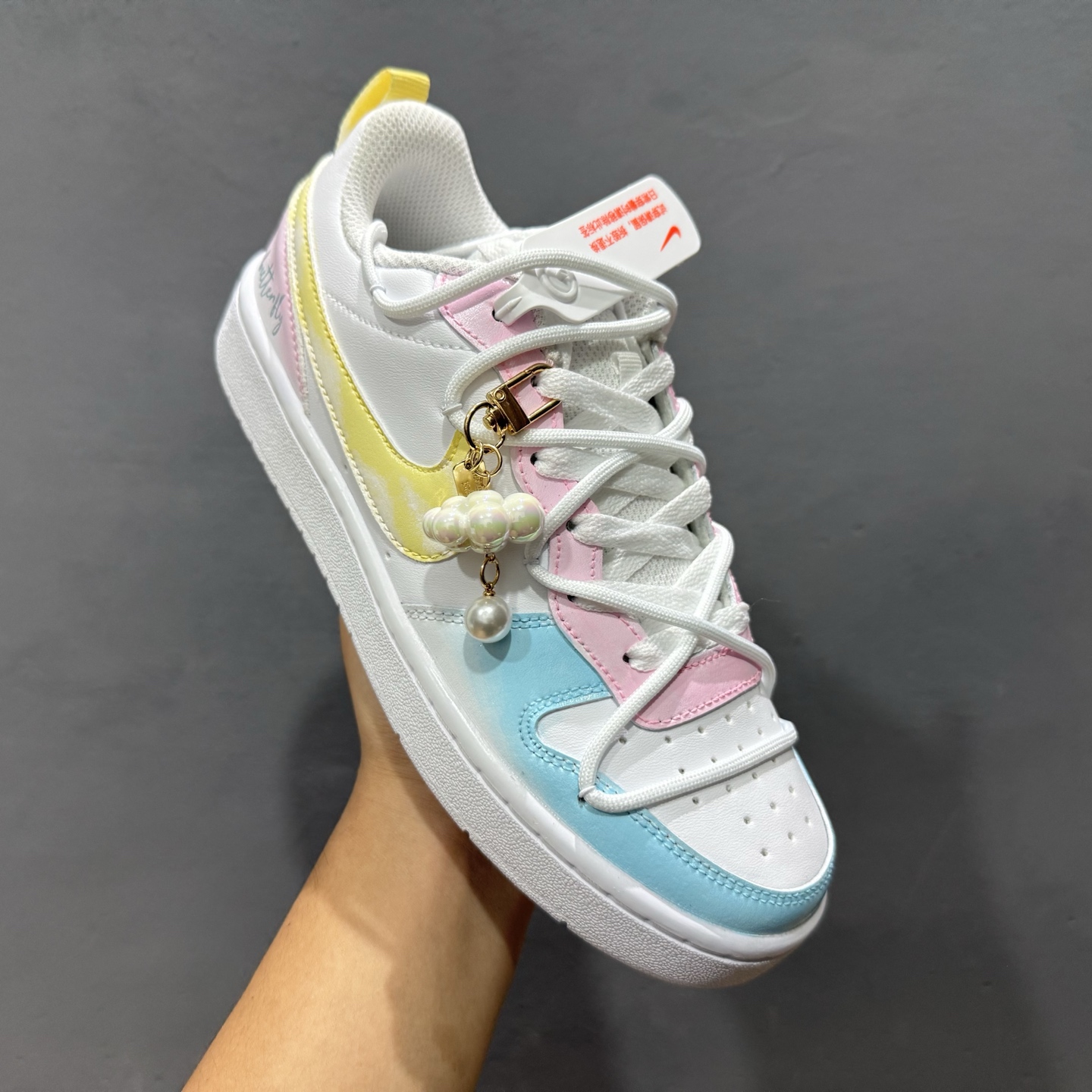 260 【定制球鞋】Nike Court Borough 彩虹云朵 反转鸳鸯 黄粉蓝 BQ5448-100
