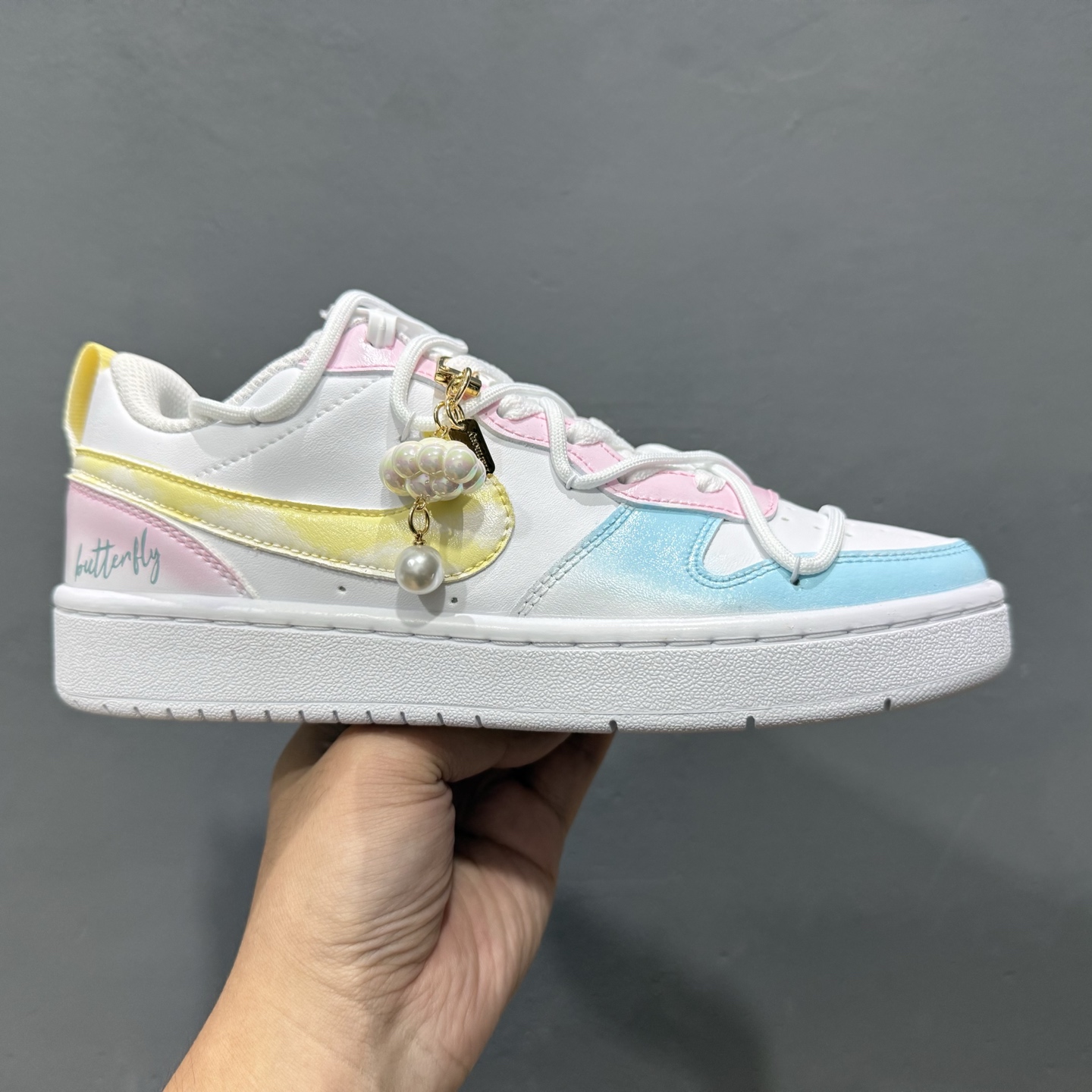 260 【定制球鞋】Nike Court Borough 彩虹云朵 反转鸳鸯 黄粉蓝 BQ5448-100