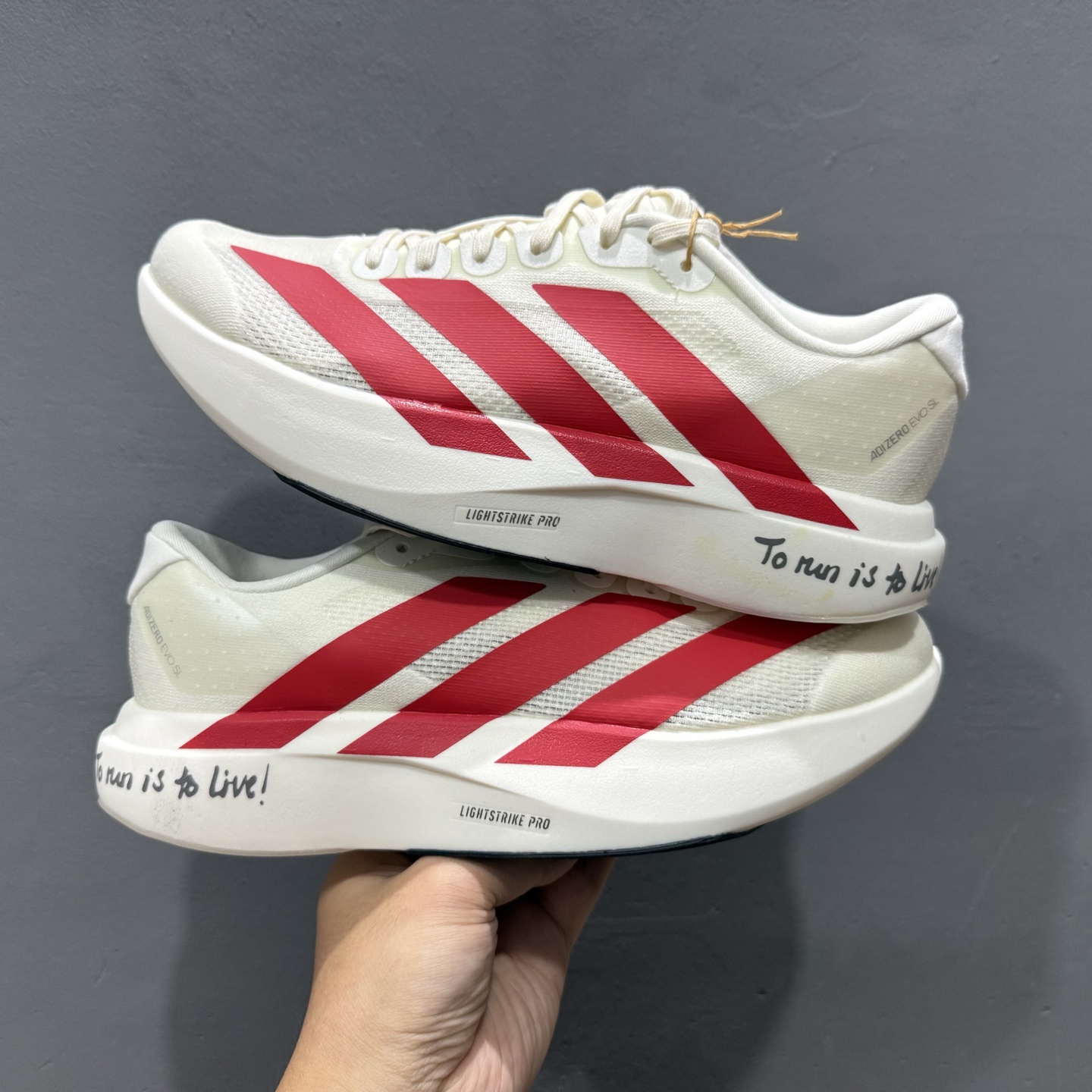adidas Adizero Evo SL 白红色 阿迪超轻透气缓震跑鞋 JS1183