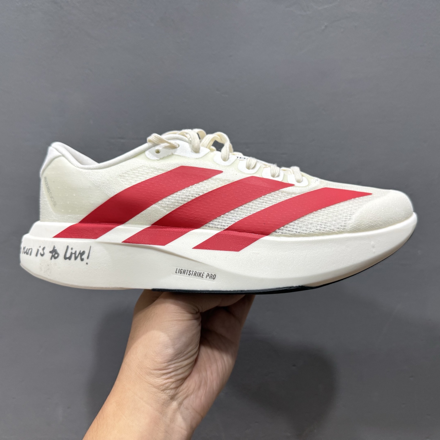 adidas Adizero Evo SL 白红色 阿迪超轻透气缓震跑鞋 JS1183