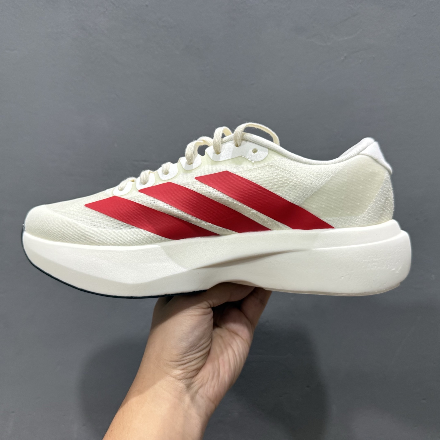 adidas Adizero Evo SL 白红色 阿迪超轻透气缓震跑鞋 JS1183