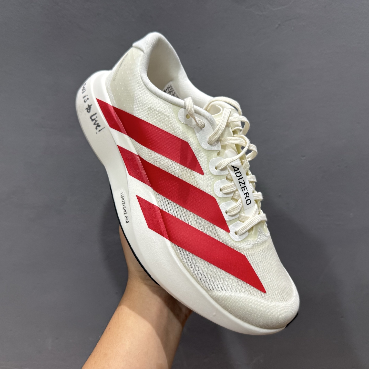adidas Adizero Evo SL 白红色 阿迪超轻透气缓震跑鞋 JS1183