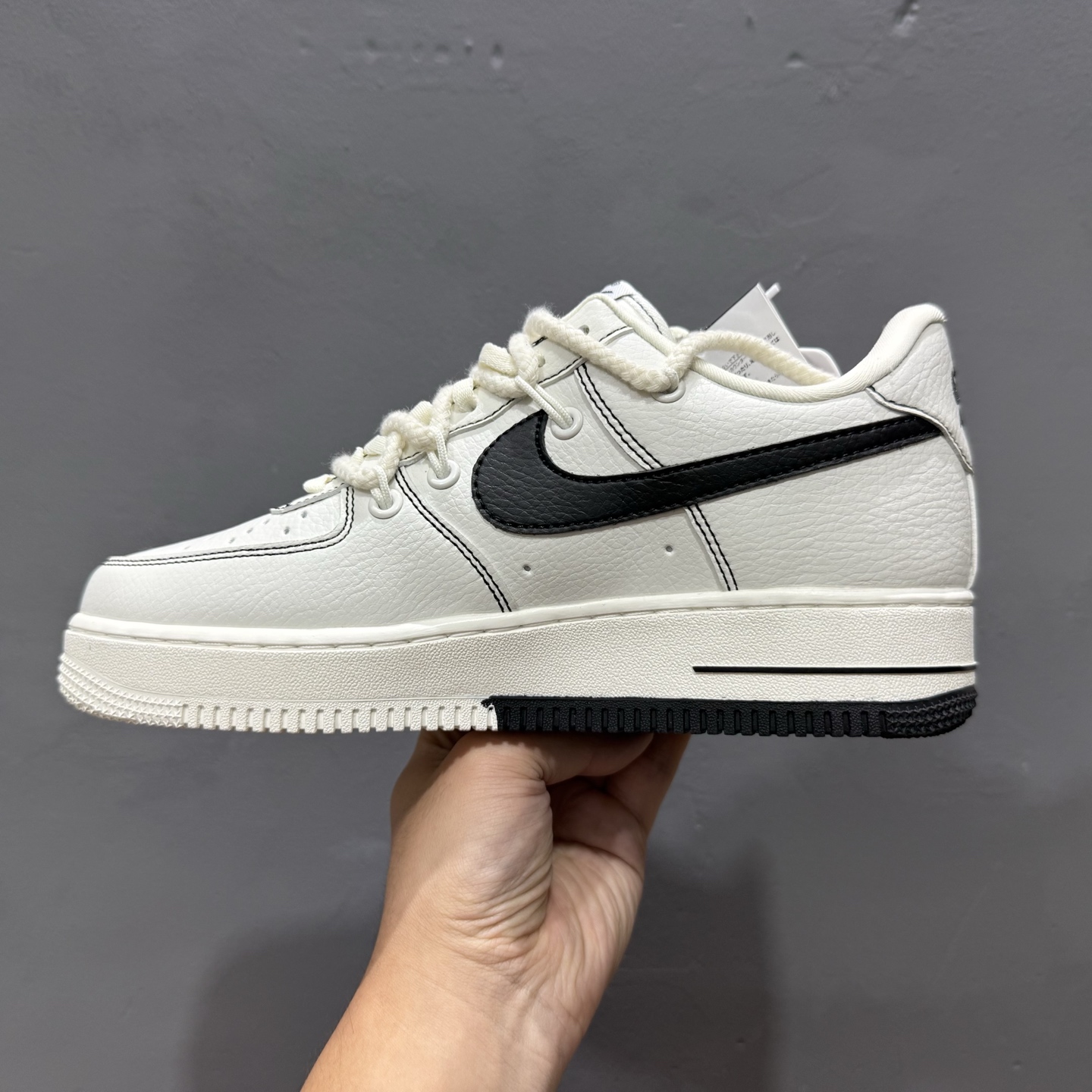 Nike Air Force 1'07 Low 米白绑带黑小勾 空军一号低帮休闲板鞋 GS9875-001