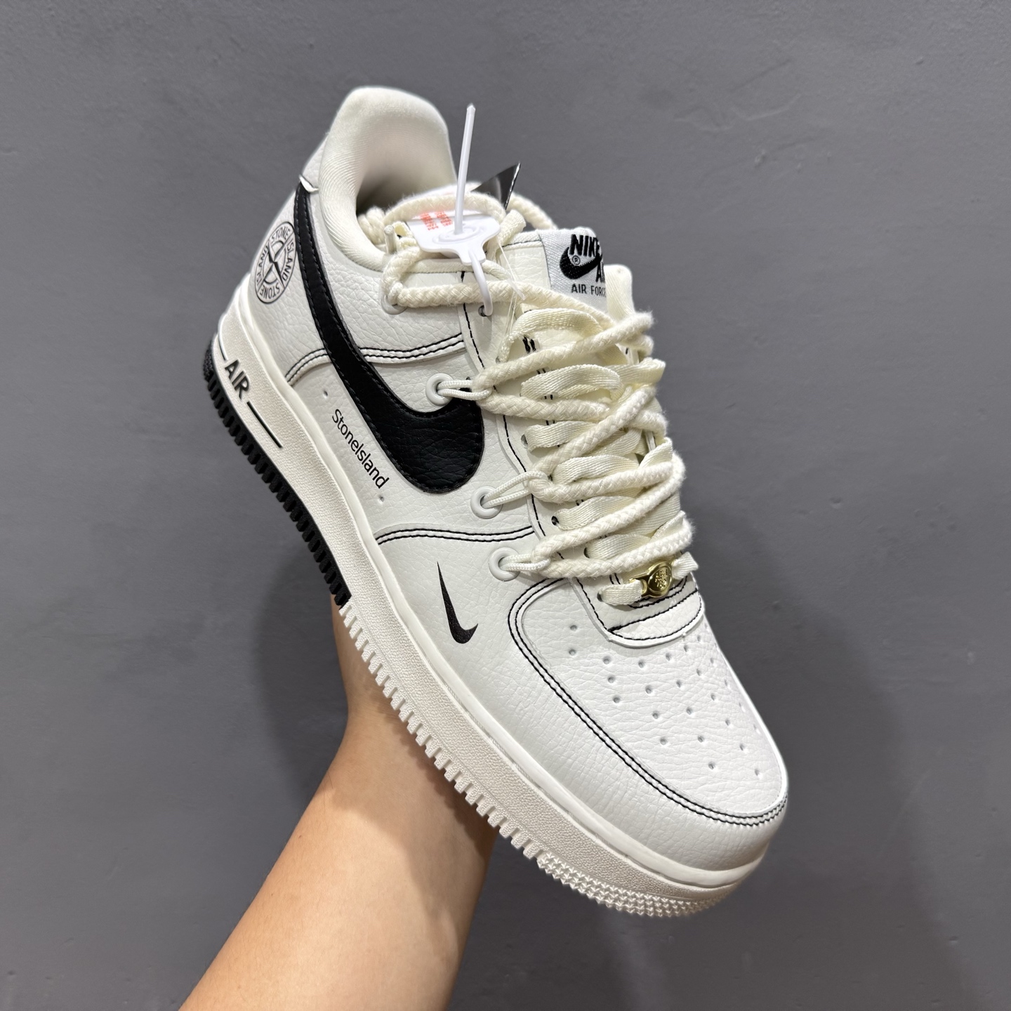 Nike Air Force 1'07 Low 米白绑带黑小勾 空军一号低帮休闲板鞋 GS9875-001