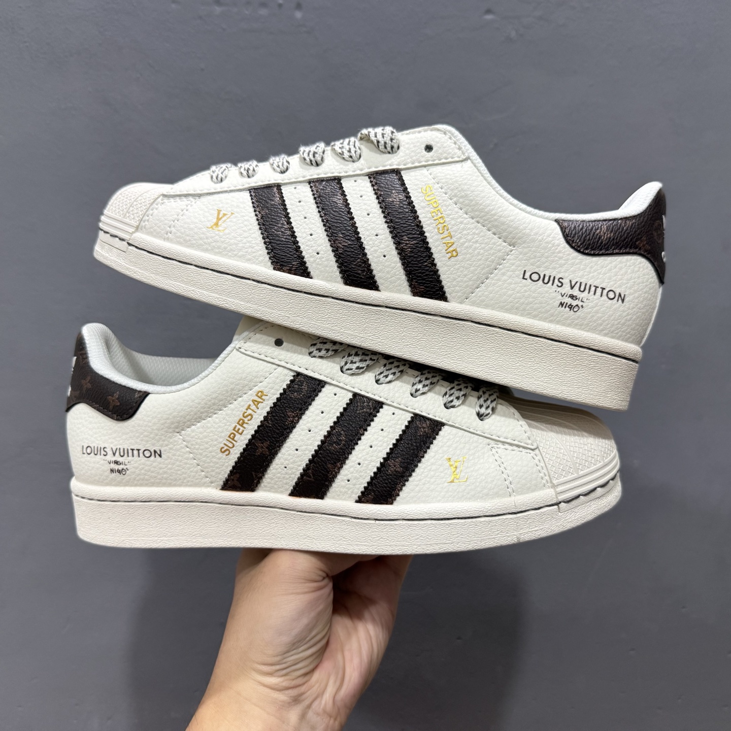 ＃纯原 CLOT x AD Originals Supstar #贝壳头LV联名限定 金标 贴合柔软皮料白棕配色