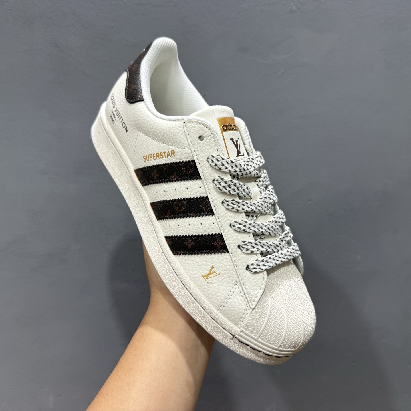 ＃纯原 CLOT x AD Originals Supstar #贝壳头LV联名限定 金标 贴合柔软皮料白棕配色