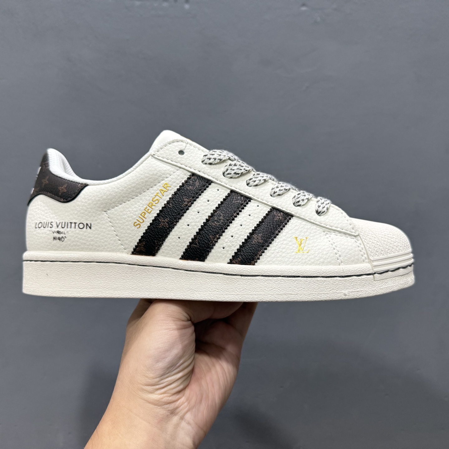 ＃纯原 CLOT x AD Originals Supstar #贝壳头LV联名限定 金标 贴合柔软皮料白棕配色