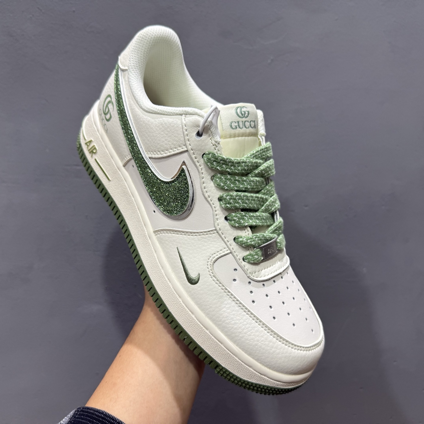 独家实拍C版 Nike Air Force 1 Low 07 x GUCCI 白咖小钩满天星 QY6818-606