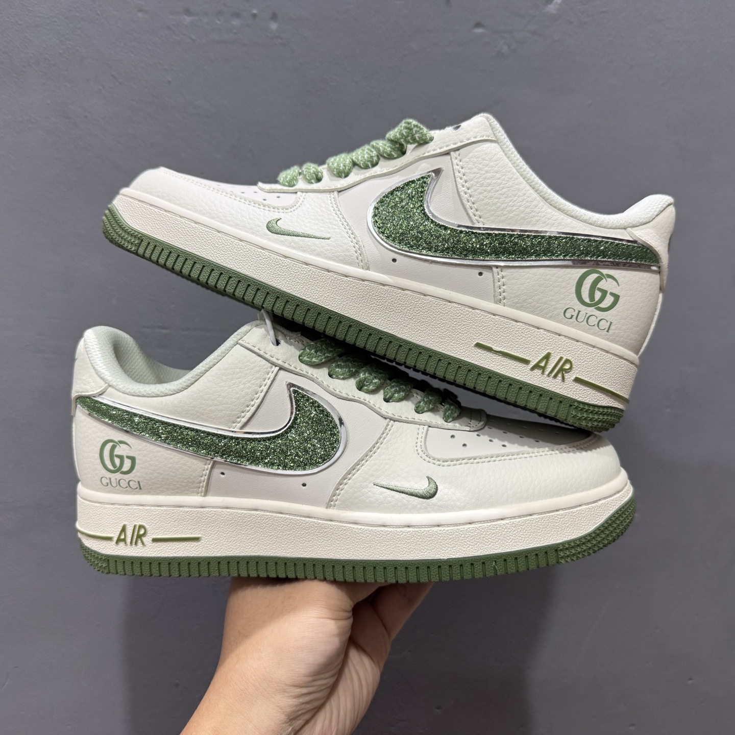 独家实拍C版 Nike Air Force 1 Low 07 x GUCCI 白咖小钩满天星 QY6818-606