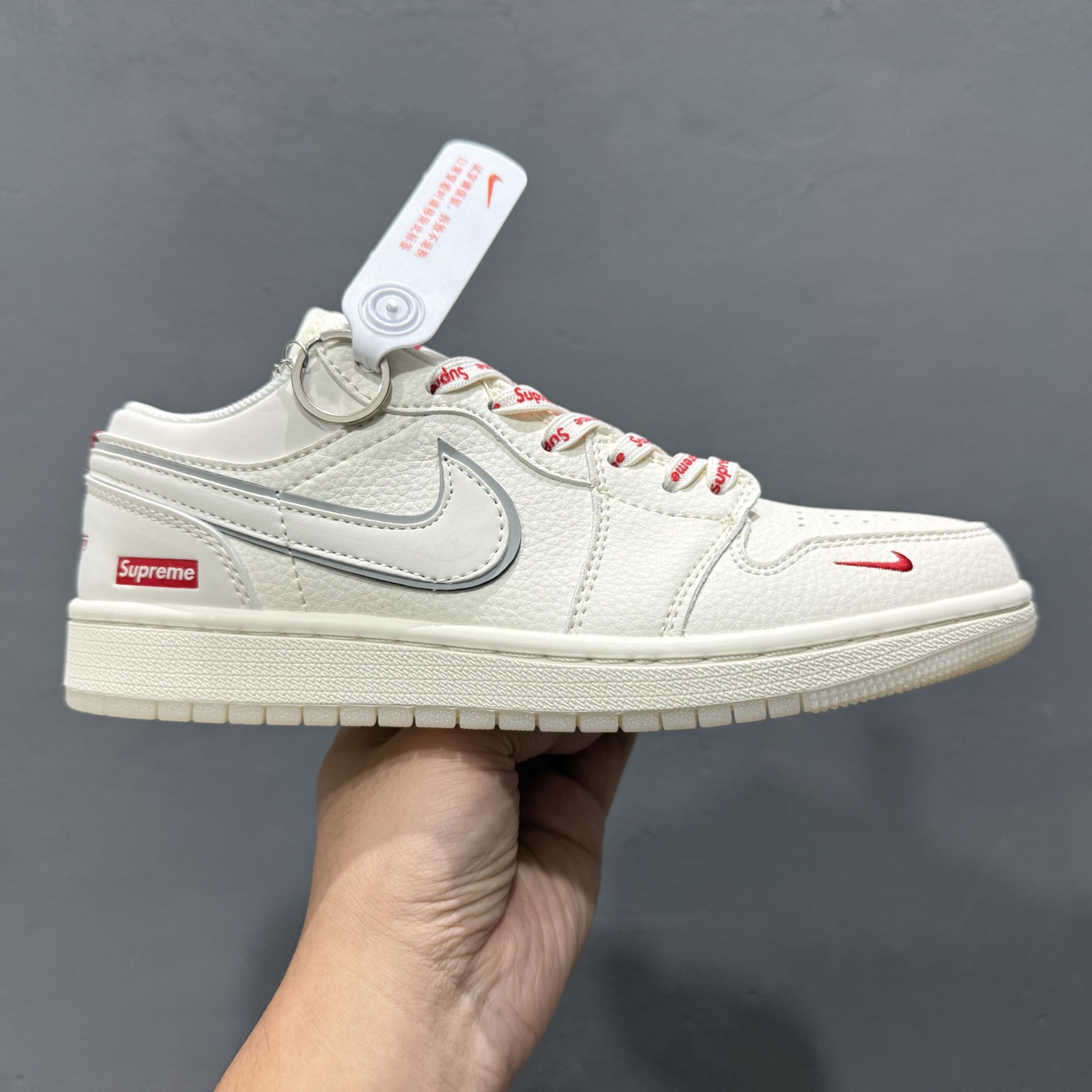 独家实拍Air Jordan 1 Low AJ1 乔1 Supreme联名 米白水晶底 高端定制低帮复古篮球鞋 XX3168-186