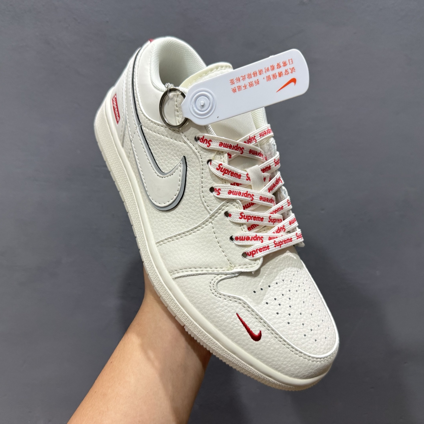独家实拍Air Jordan 1 Low AJ1 乔1 Supreme联名 米白水晶底 高端定制低帮复古篮球鞋 XX3168-186
