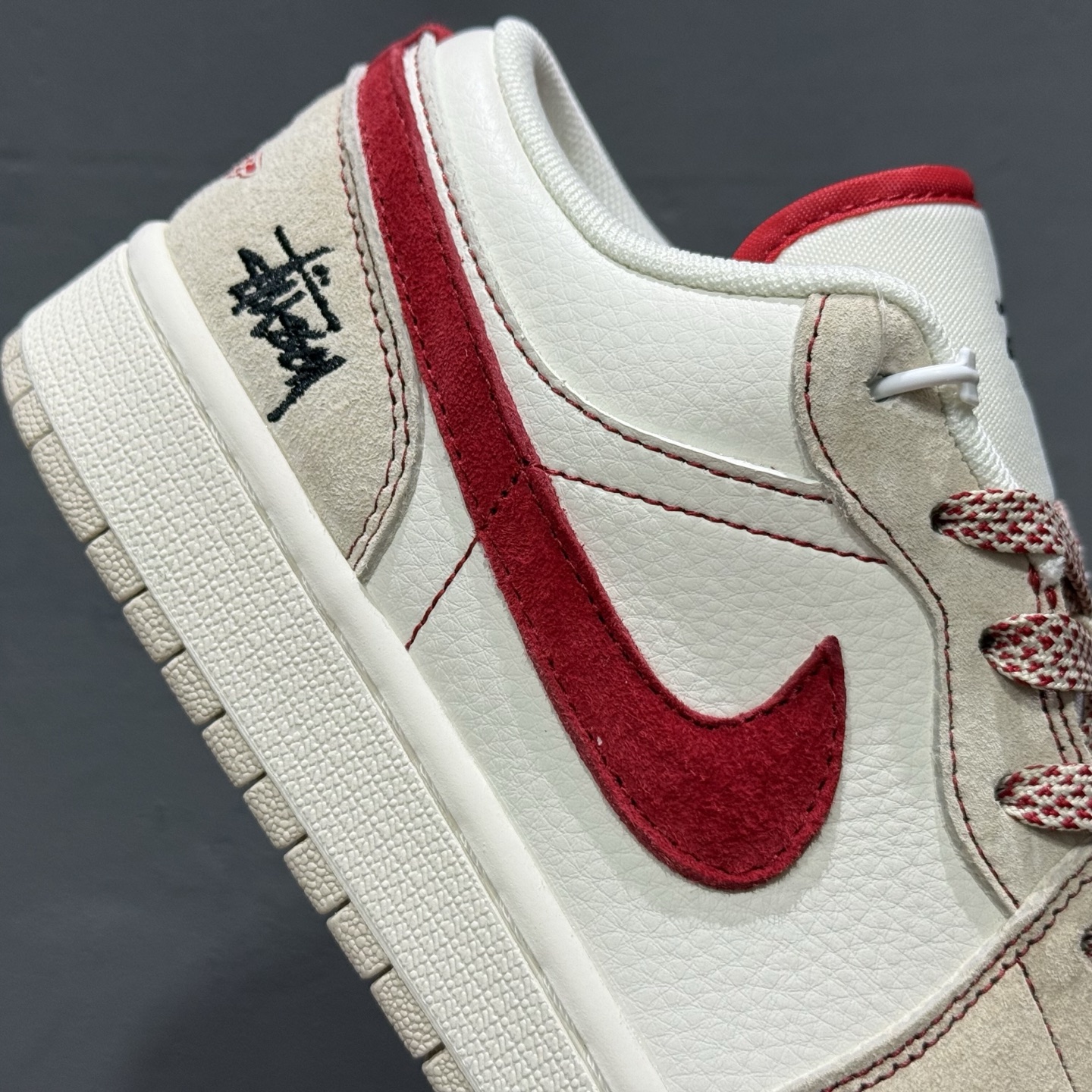 独家实拍Air Jordan 1 Low Supreme联名-双拼黑勾 高端定制 低帮复古篮球鞋 SJ9950-040