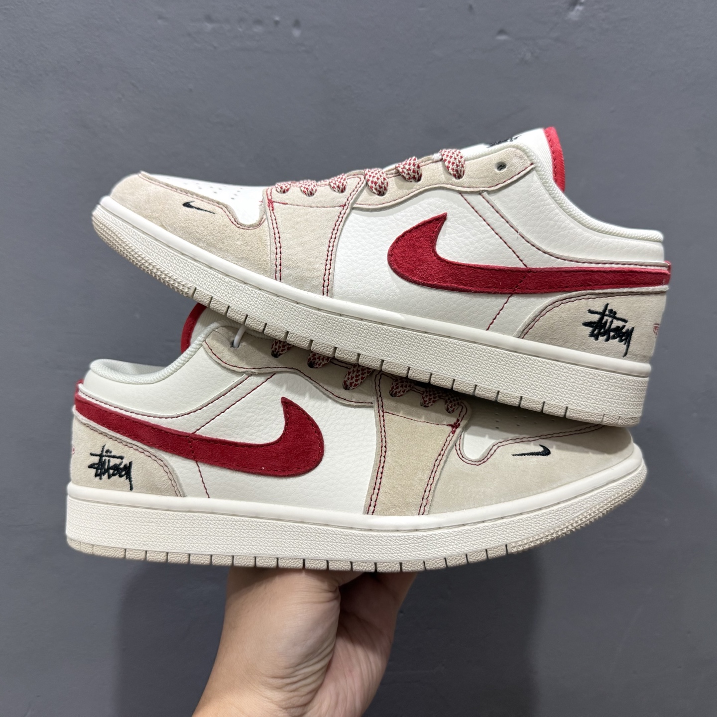 独家实拍Air Jordan 1 Low Supreme联名-双拼黑勾 高端定制 低帮复古篮球鞋 SJ9950-040