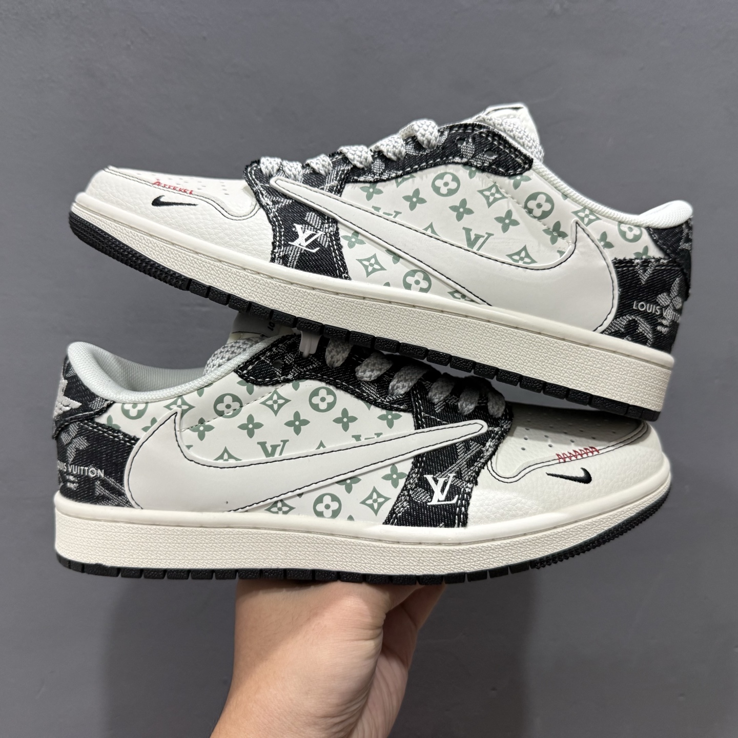 XC版Travis Scott x Fragment Design x Air Jordan 1 Low OG SP AJ1 乔1 LV联名 黑牛仔布 低帮文化休闲板鞋  YX5066-327
