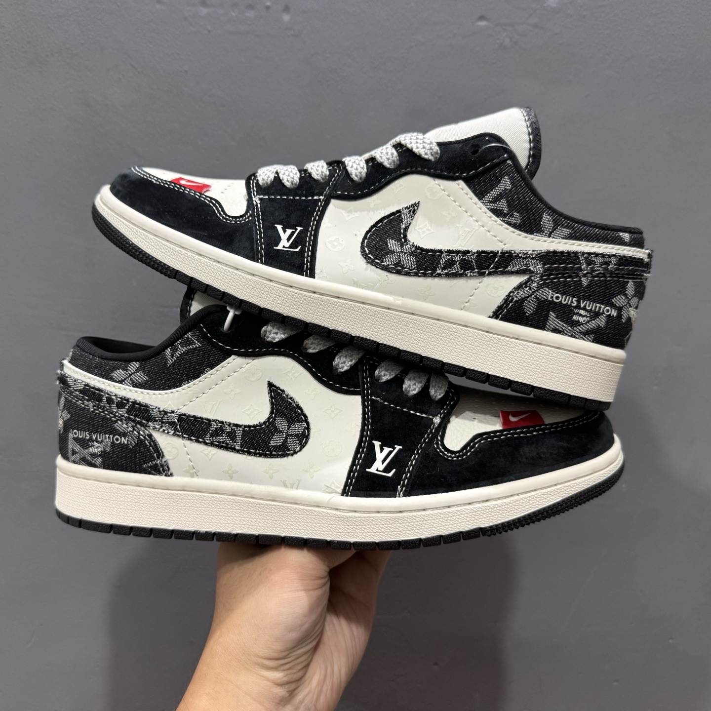 Air Jordan 1 Low AJ1 乔1 LV联名 黑布红标 高端定制 低帮复古篮球鞋  YX5066-369
