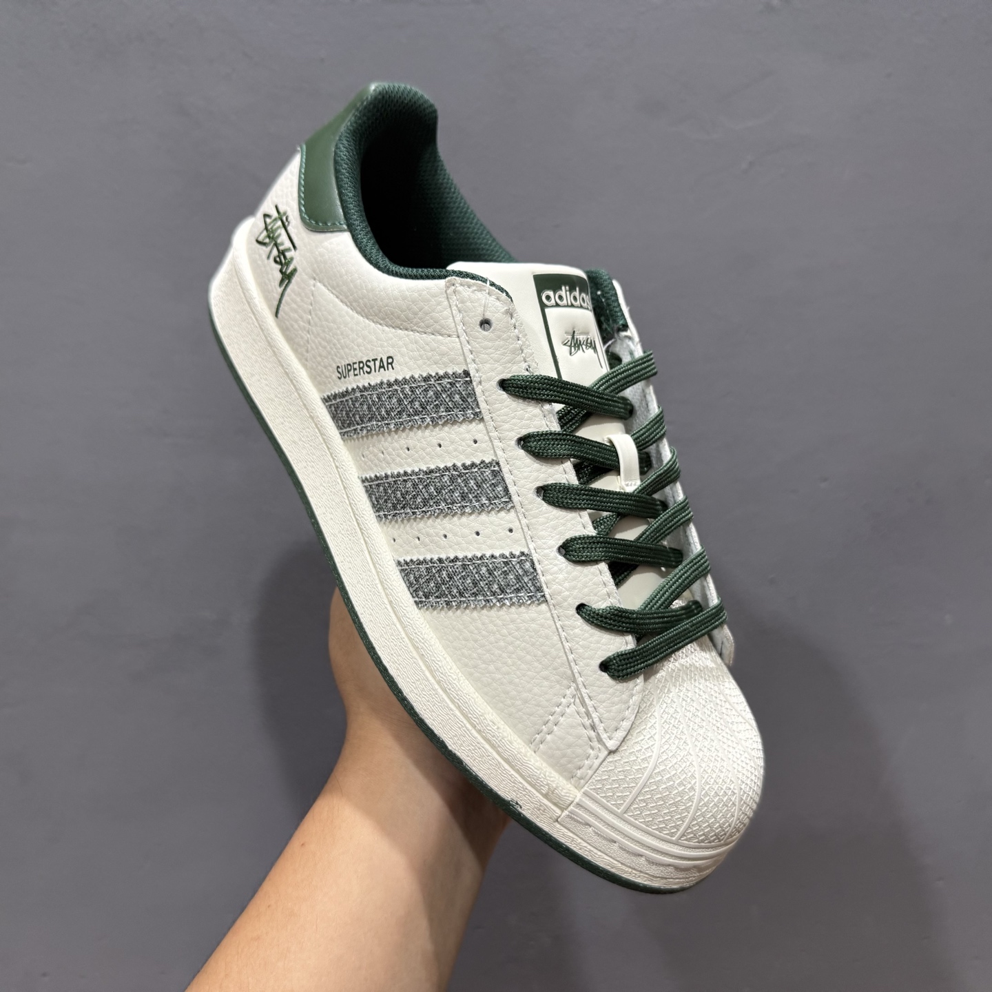 240 ＃纯原 CLOT x AD Originals Superstar 贝壳头斯图西联名限定 贴合柔软皮料白绿配色 AD8017