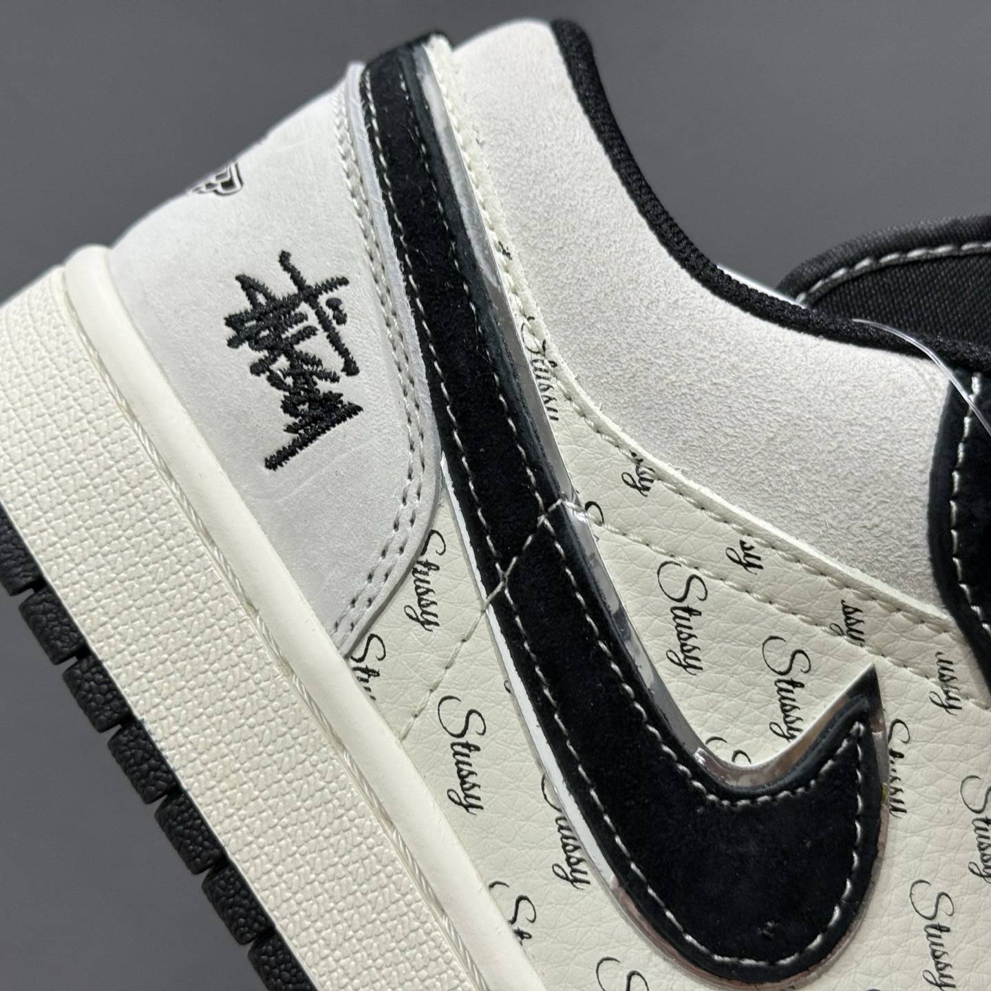 200 独家实拍Air Jordan 1 Low AJ1 乔1 斯图西联名-黑白双拼红标 高端定制 低帮复古篮球鞋 SJ9950-026