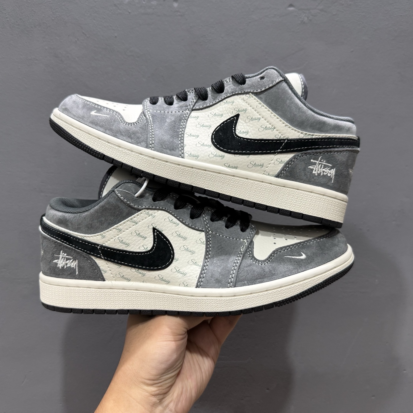 200 独家实拍Air Jordan 1 Low AJ1 乔1 斯图西联名-黑白双拼红标 高端定制 低帮复古篮球鞋 SJ9950-029