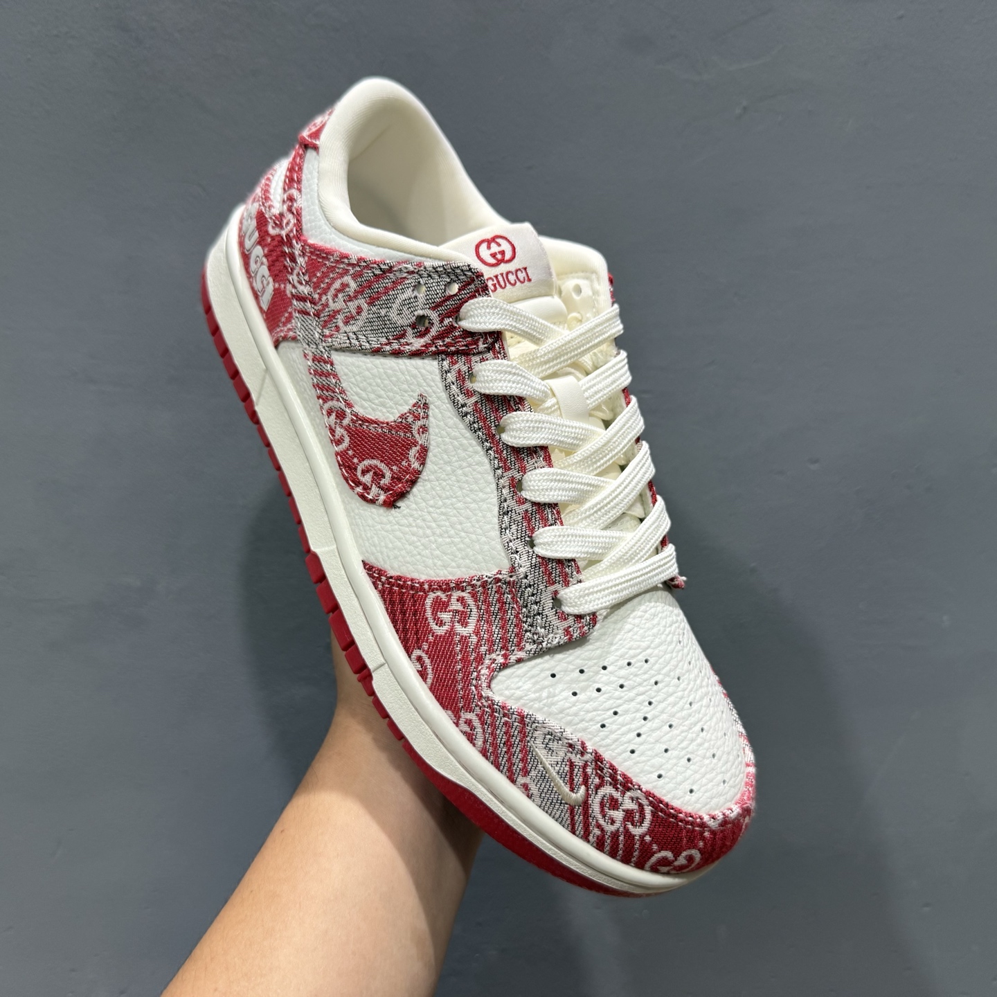 280 SC版Nike SB Dunk Low 古驰联名 灰红牛仔 周年高端定制 低帮休闲板鞋 SC9207-417