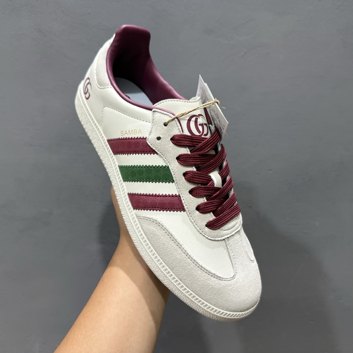 220 Adidas Originals Samba OG ‘DIY’桑巴舞系列-古驰联名 夏季时尚百搭低帮休闲运动板鞋 白红绿 GJ75802