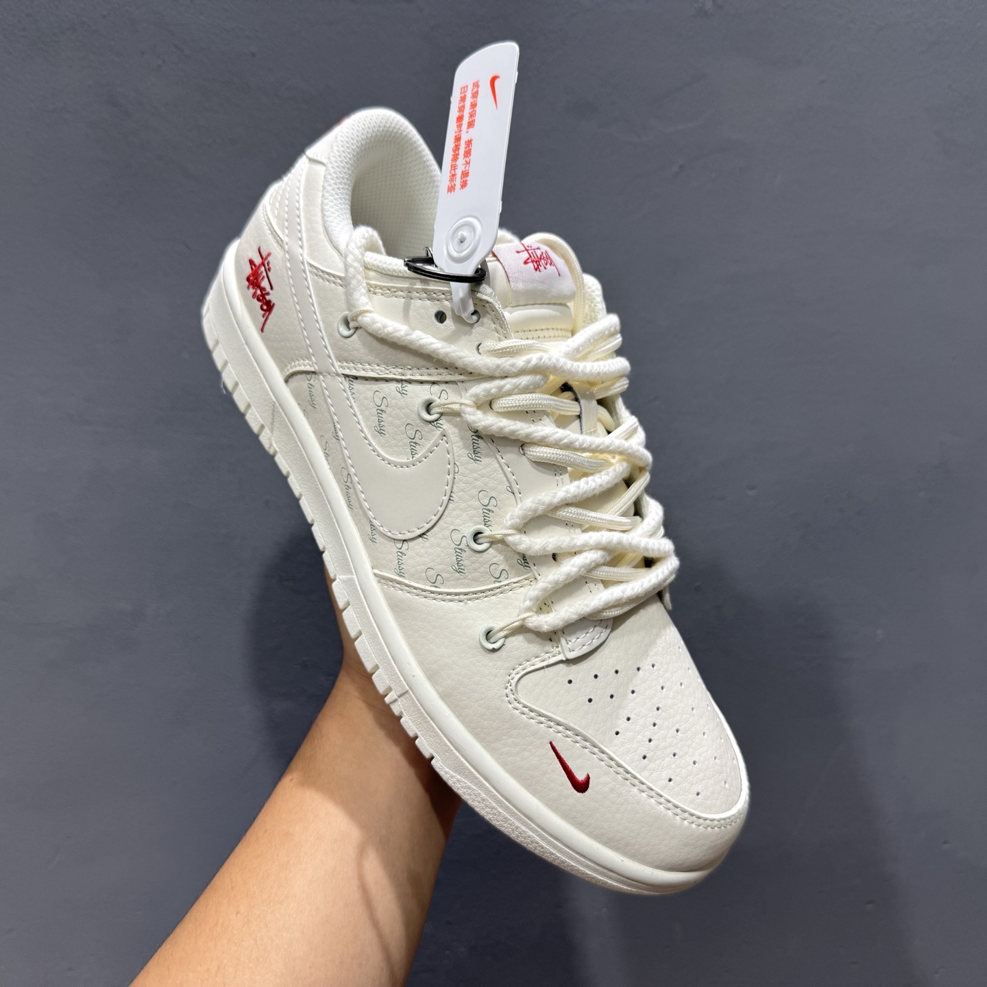 200 Nike Jordan Air Jordan 1“斯图西联名——黑红抽绳” 高端定制 低帮 SJ9950