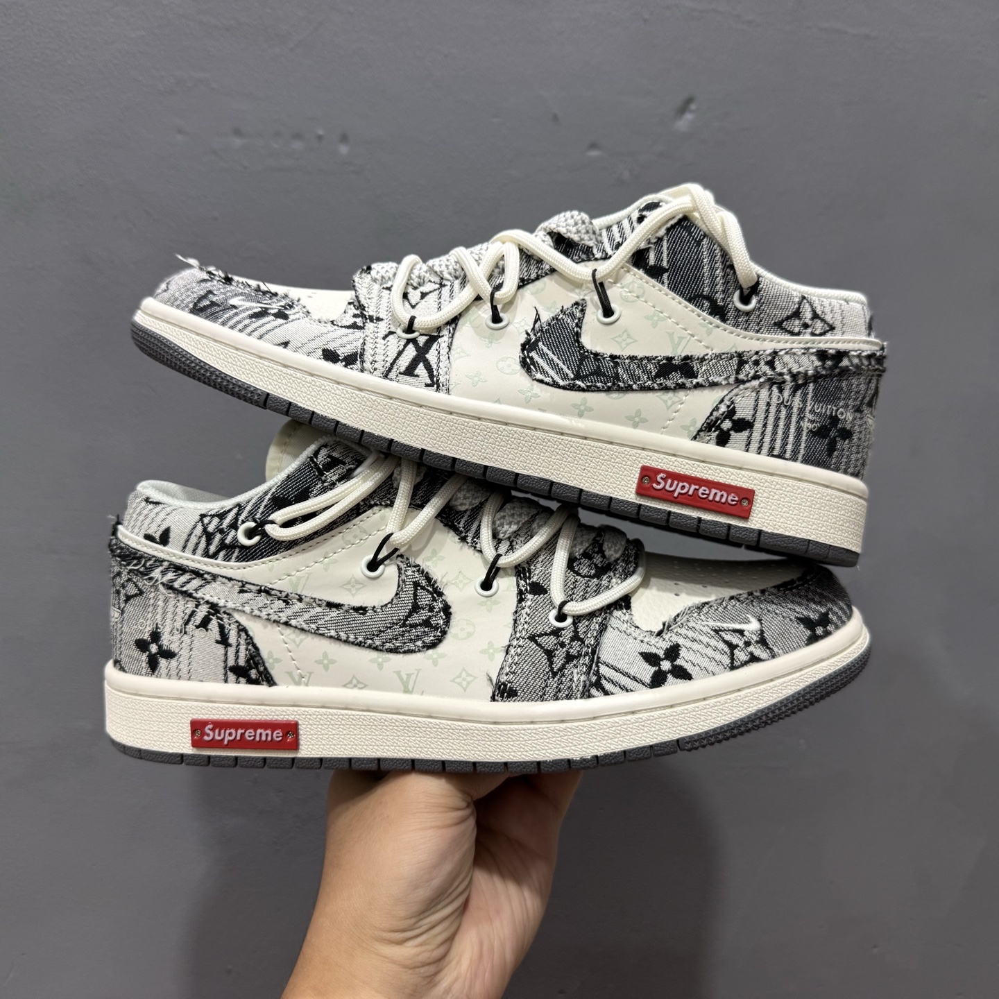 Louis Vuitton x Air Jordan 1 灰花布抽绳 YX5066-372