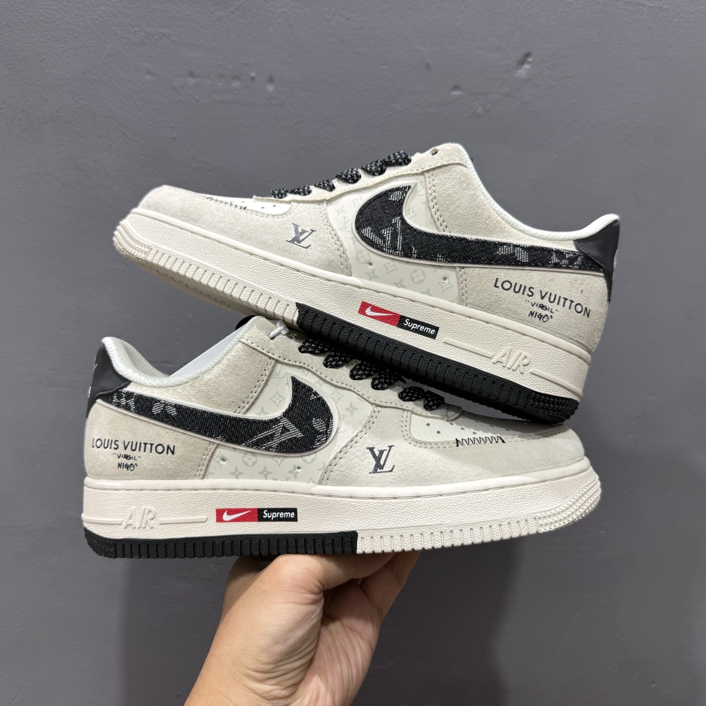 Louis Vuitton x Nike Air Force 1 猪八米白黑 MZ9588-801