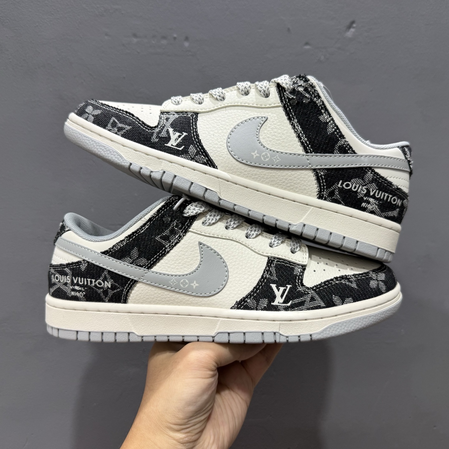 Nike SB Dunk Low LV联名 黑牛仔印花 周年高端定制 低帮休闲板鞋 JP1628-020