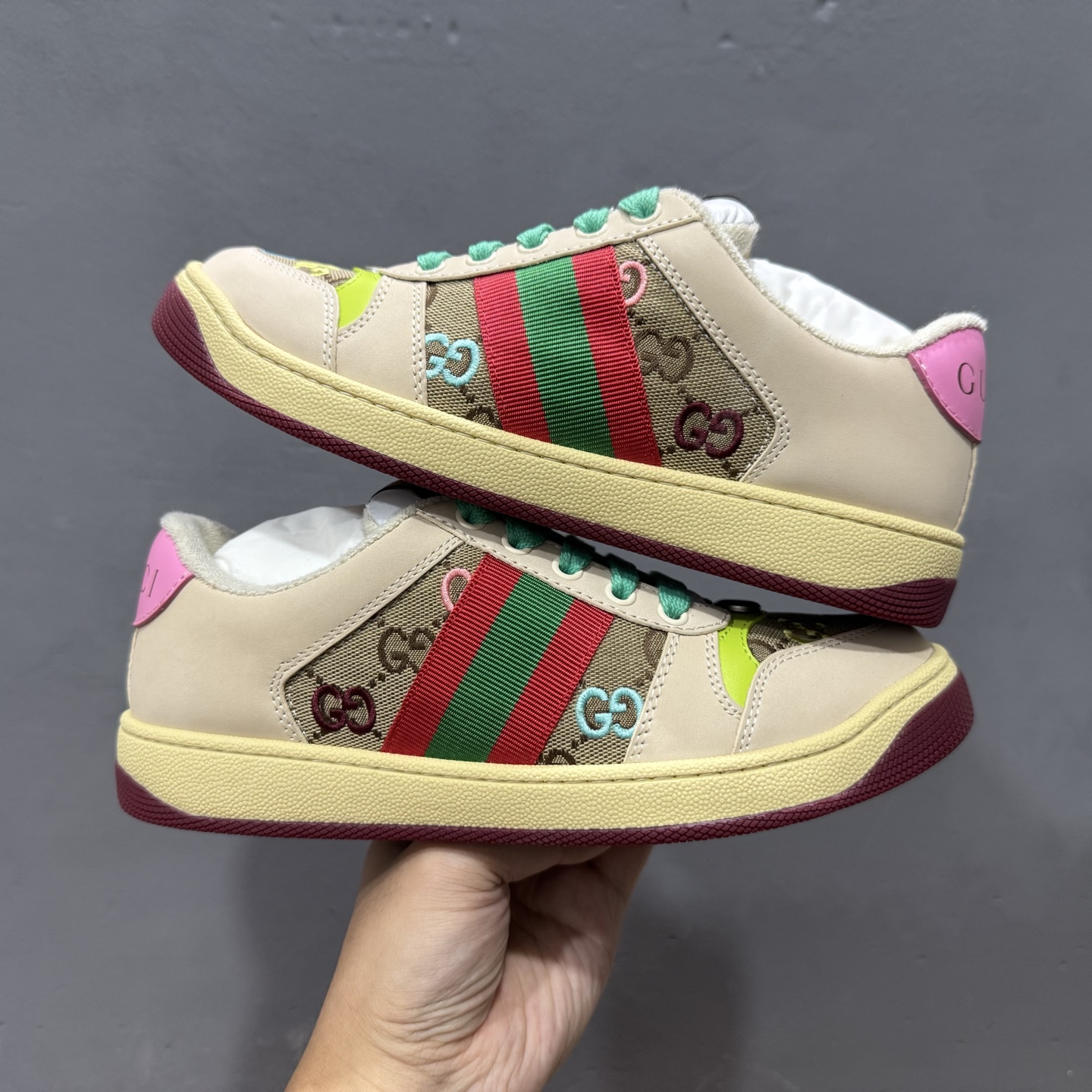 Gucci 古驰 Screener 运动休闲时装奢侈品系列 GG珐琅扣 擦脏做旧小脏鞋