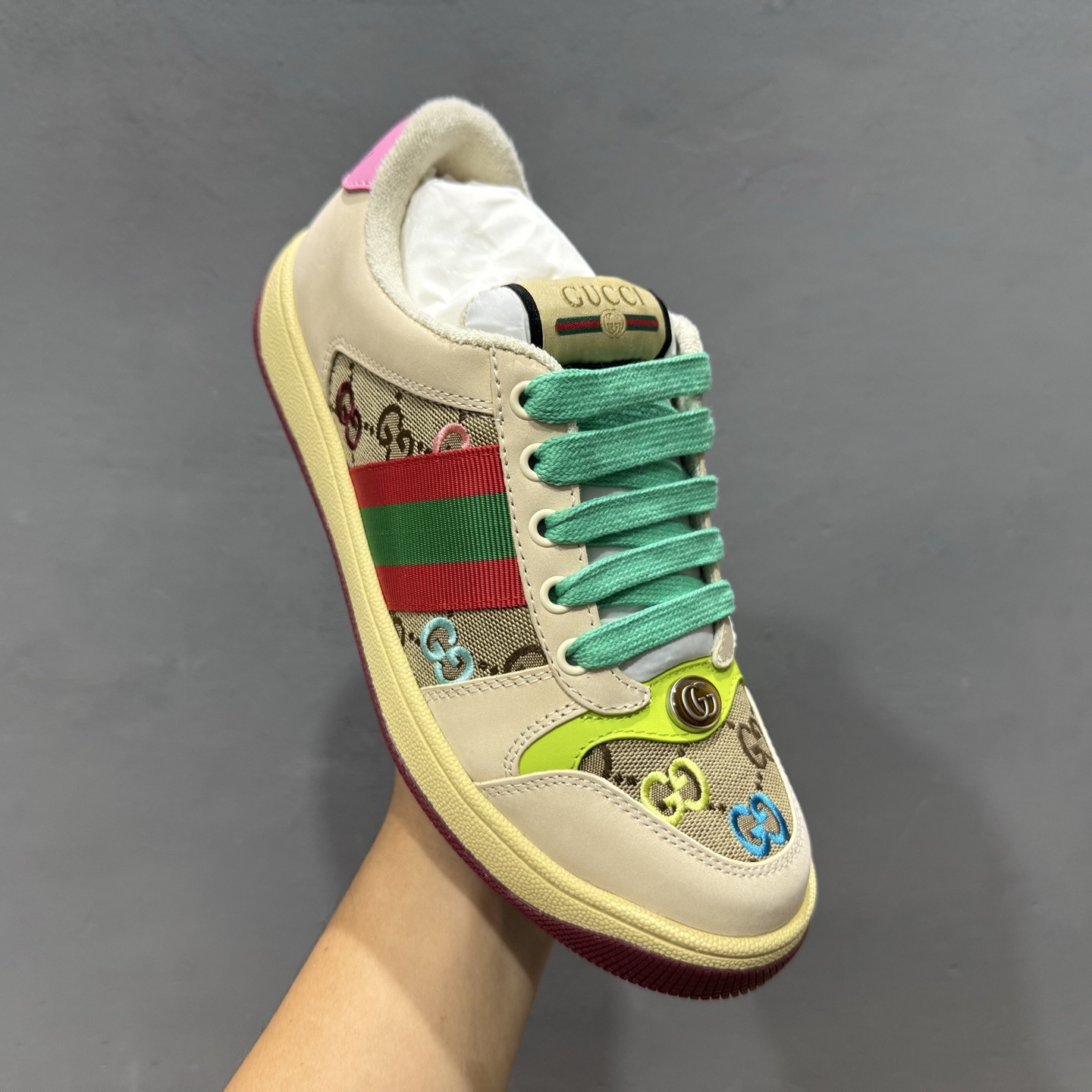 Gucci 古驰 Screener 运动休闲时装奢侈品系列 GG珐琅扣 擦脏做旧小脏鞋