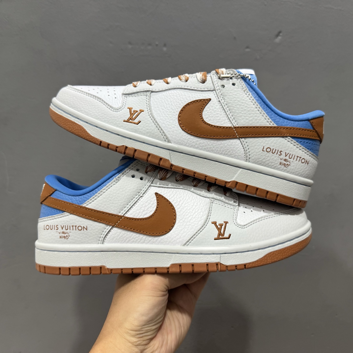 Nike SB Dunk Low LV联名 白灰棕蓝 周年高端定制 低帮休闲板鞋 SC0601-474