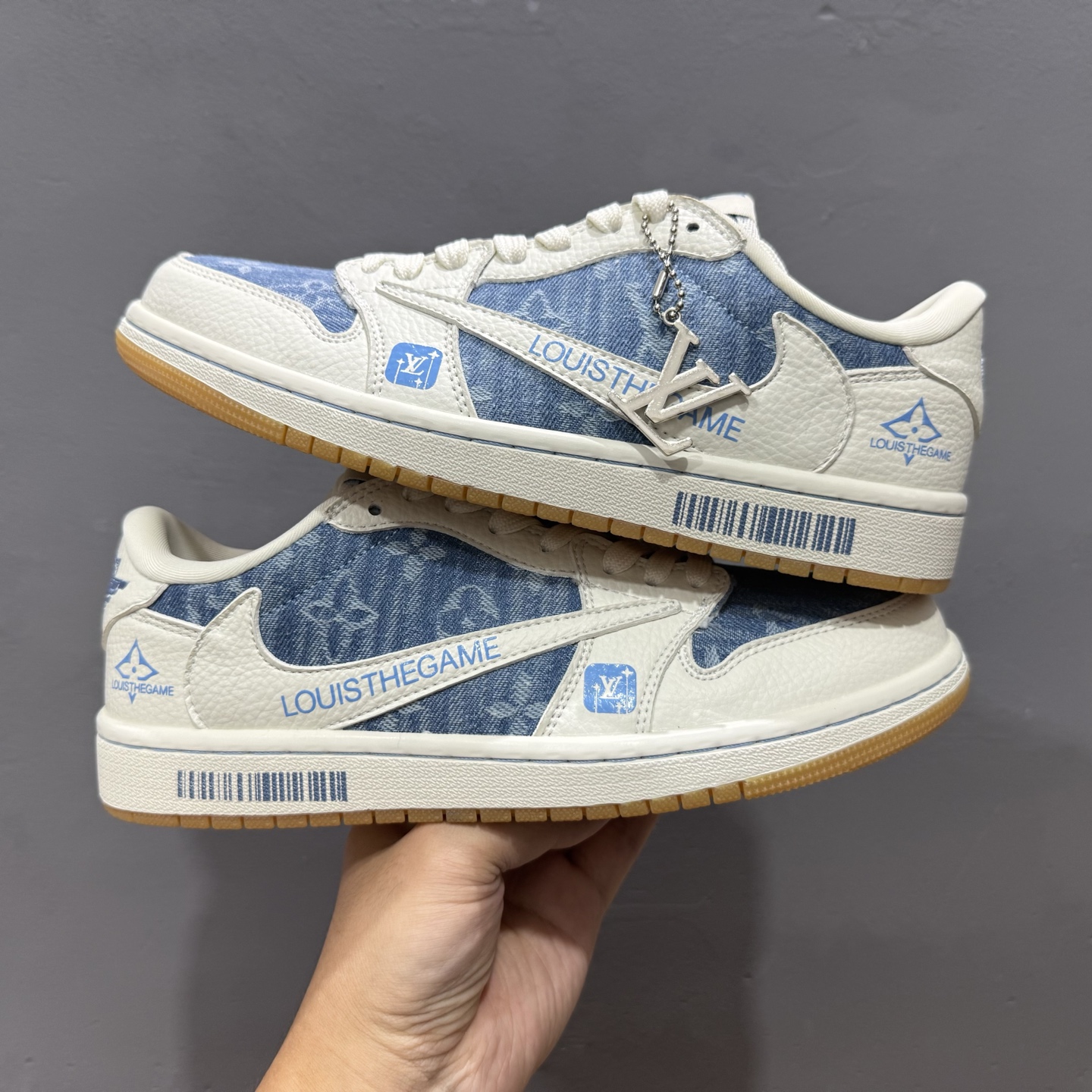 Travis Scott x Fragment Design x Air Jordan 1 Low SP AJ1 乔1 LV联名 白蓝牛仔 低帮文化休闲板鞋 SC0601-053